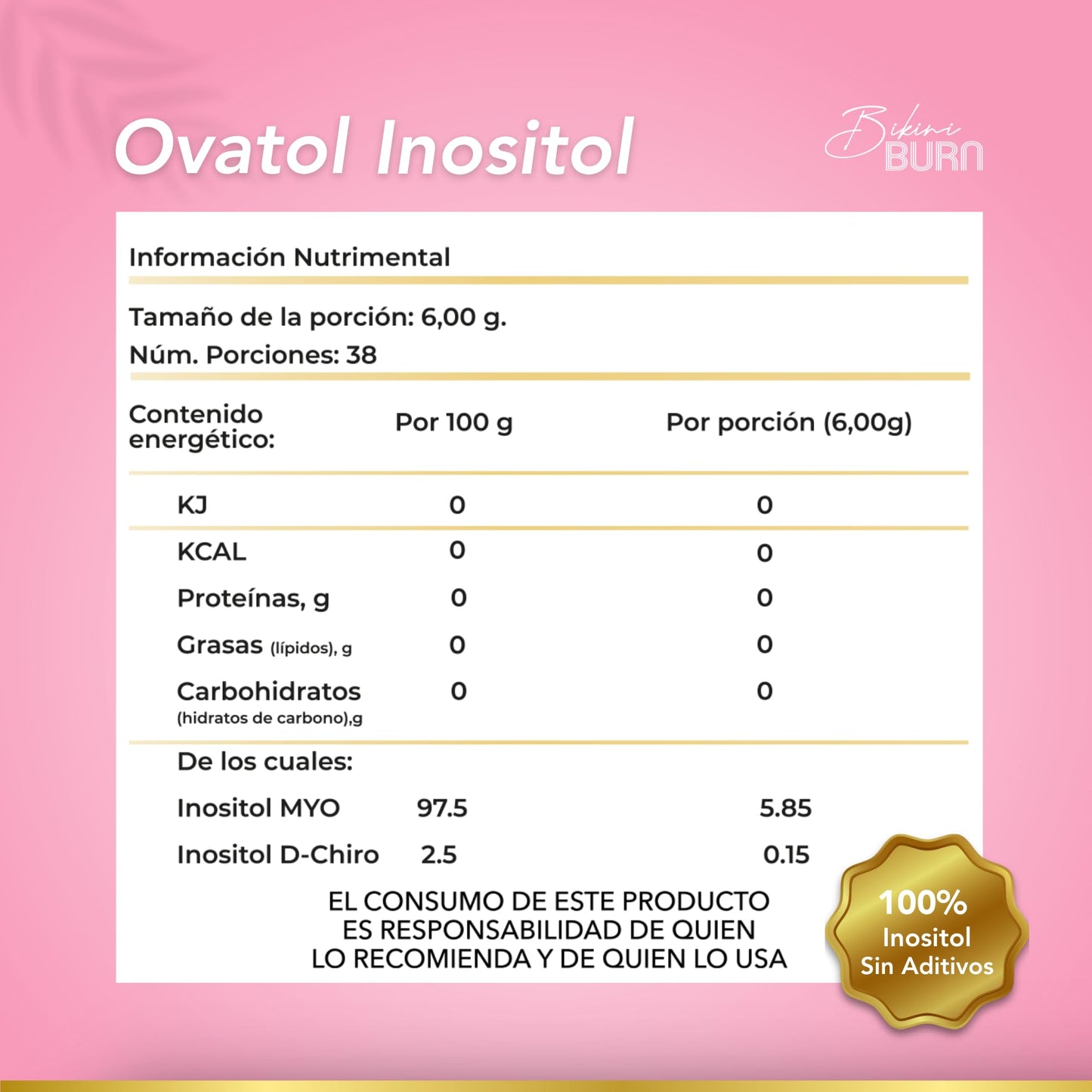 Bikini Burn Ovatol Inositol Powder, Myo-Inositol & D-Chiro-Inositol 40:1, 8.11 oz
