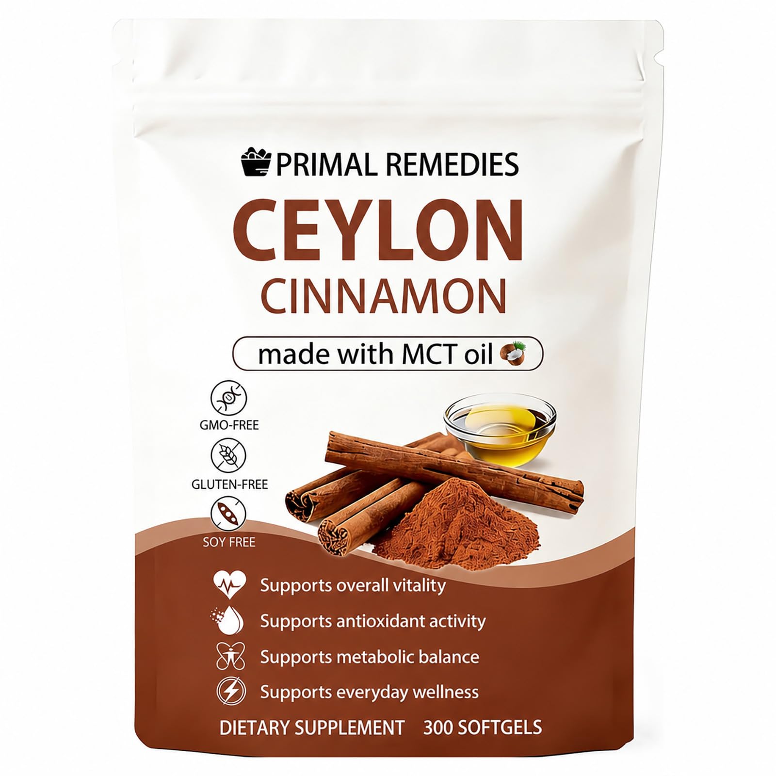 Adjustable Ceylon Cinnamon Made with MCT Oil Softgels, 300 Count