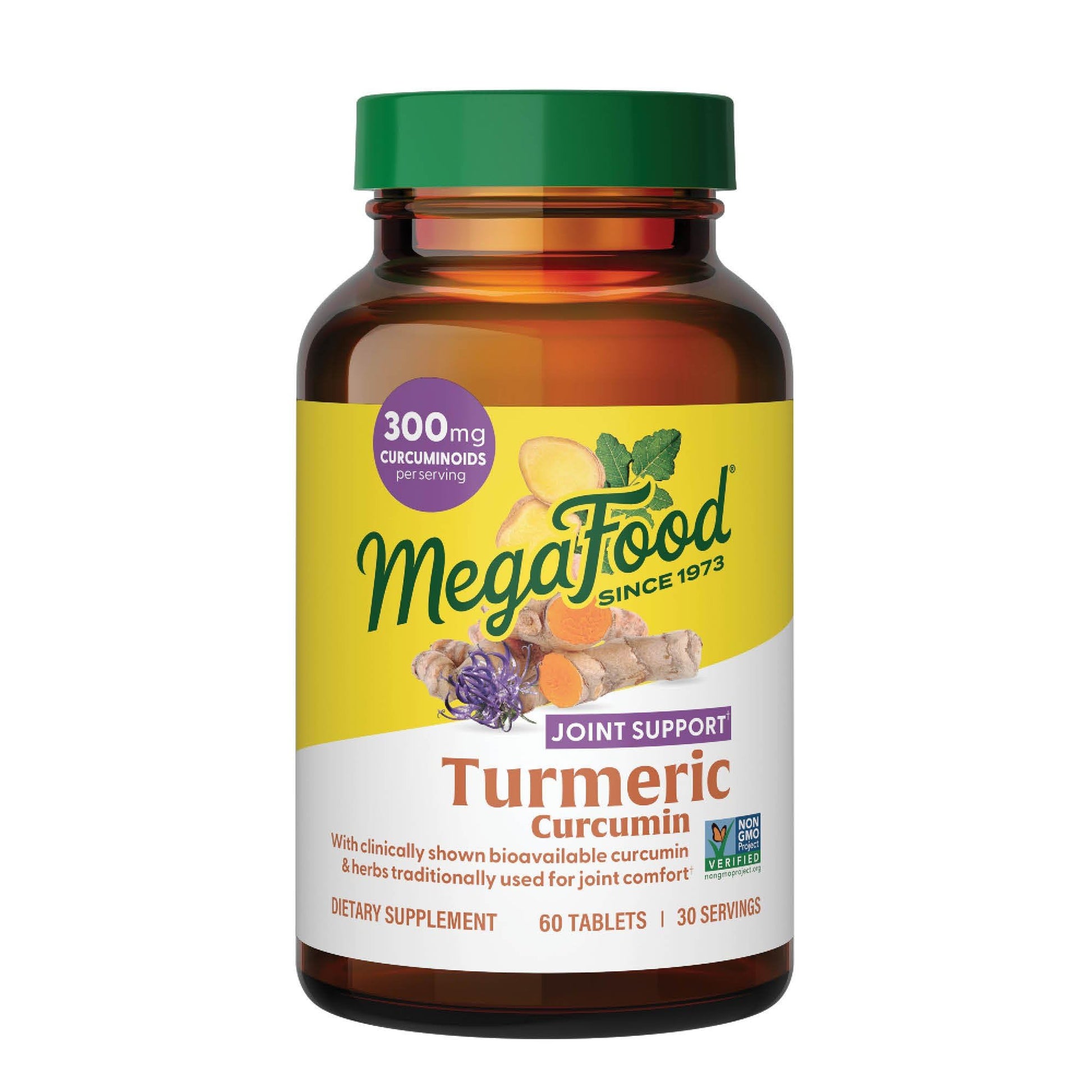 MegaFood Turmeric Curcumin Joint Support Supplement with Black Pepper, Boswellia Extract & Ginger Root Tablets 60