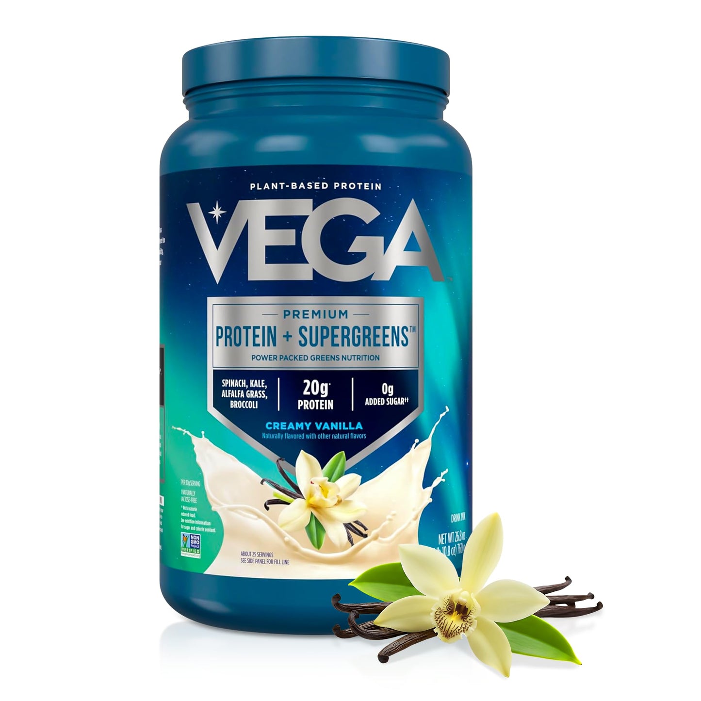Vega Premium Protein + Supergreens Creamy Vanilla Protein Powder, 26.8 oz