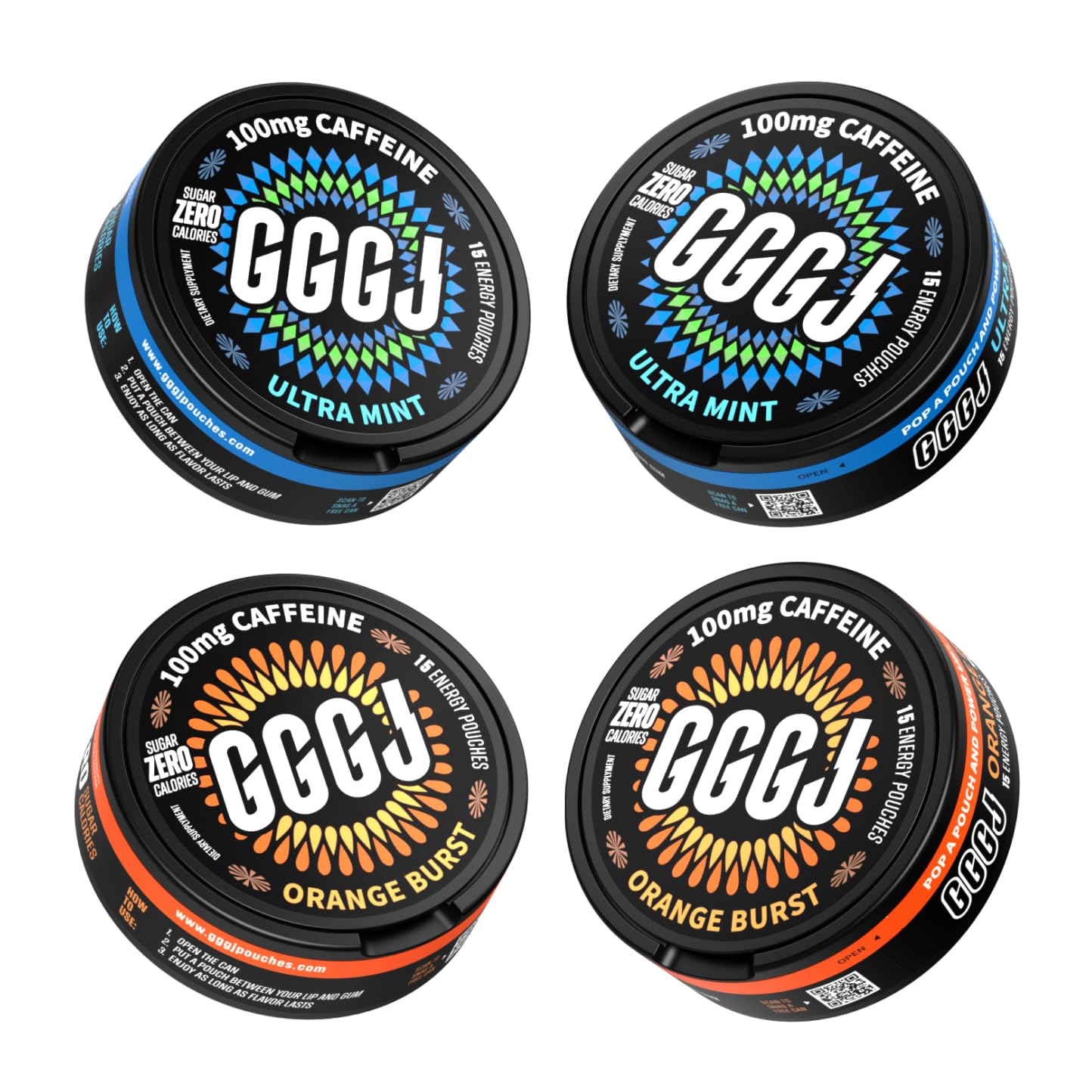 GGGJ 100MG Caffeine Nootropic Energy Pouches Chewable, 60 Count