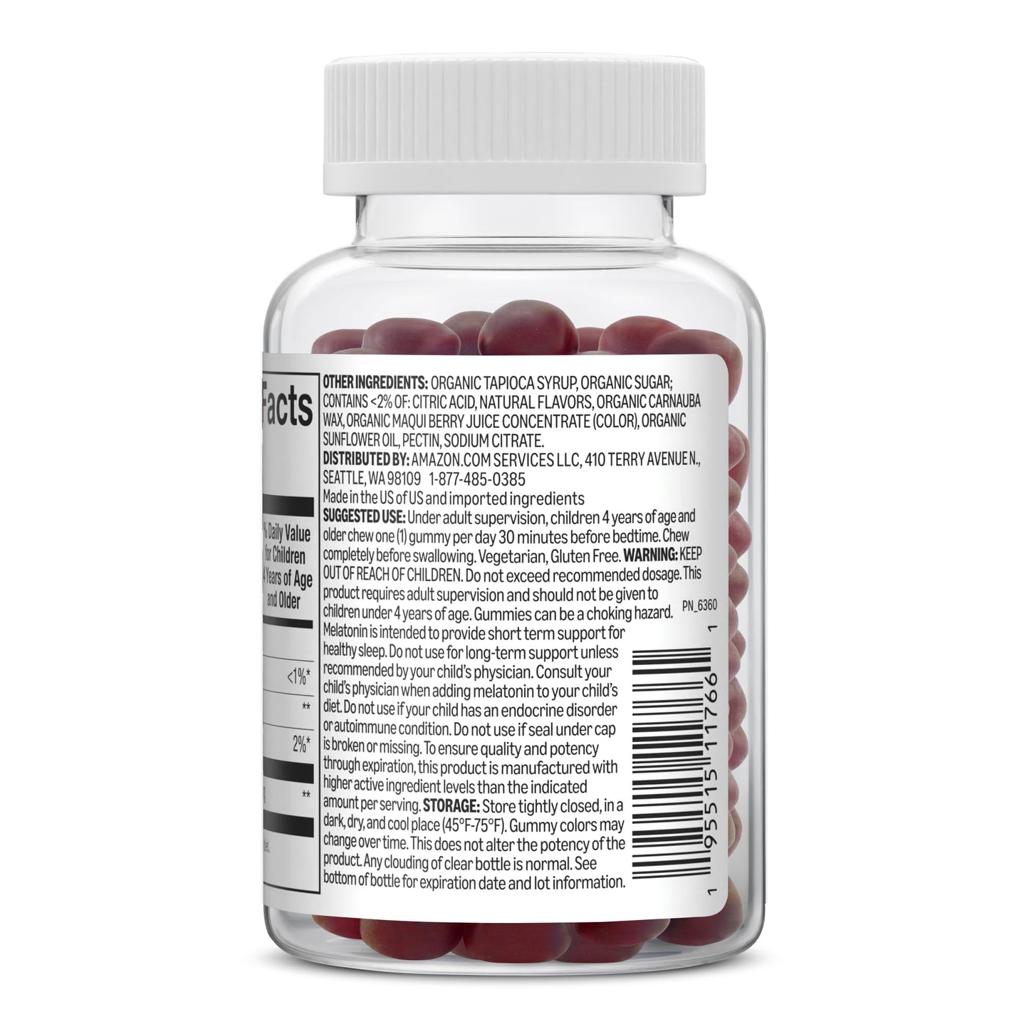 Amazon Basics Kids Melatonin Gummies 1 mg, 90 Count