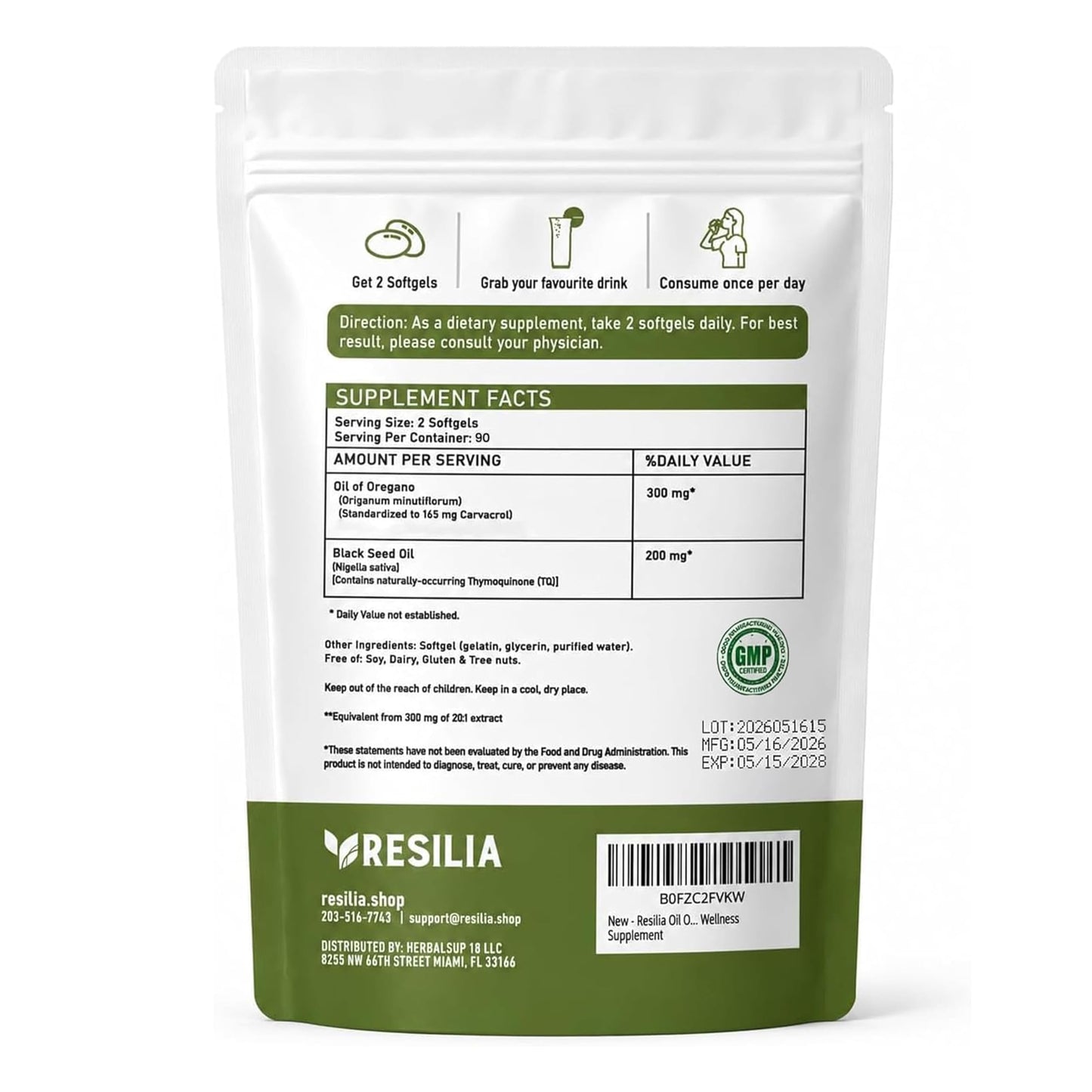 Resilia Oil Of Oregano Capsule 180 Count