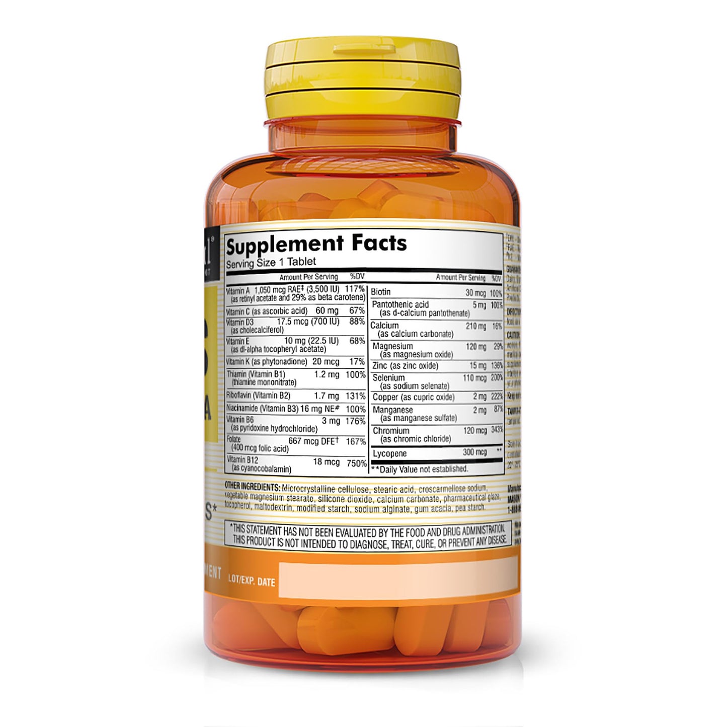 Mason Natural Men's Daily Formula Equivalent to One a Day Men's Brand Tablets 100 Tablets