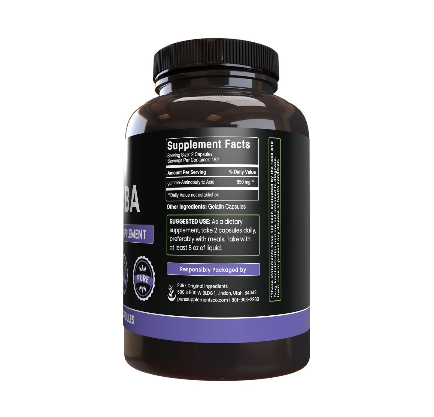 Pure Organic Ingredients GABA Capsules 365