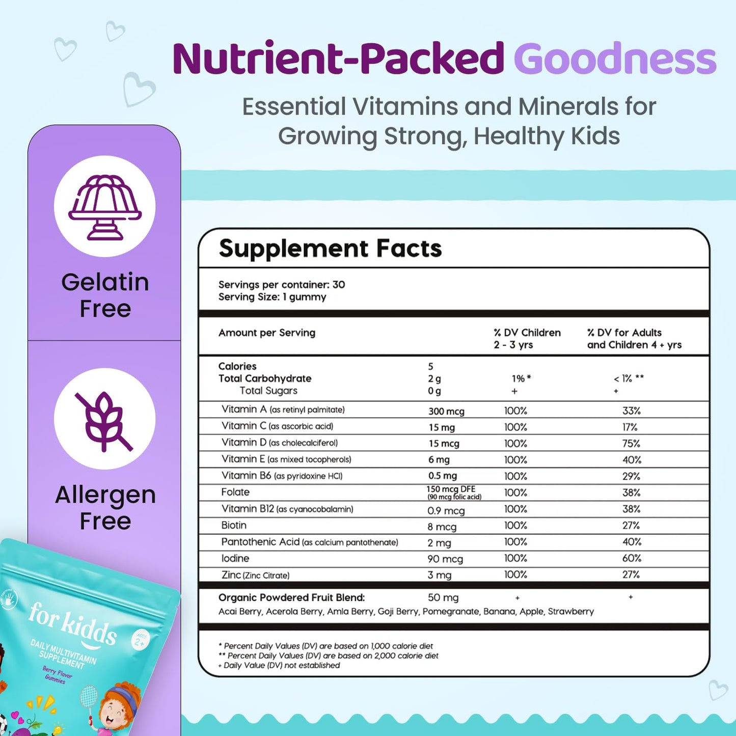 ZettoA Daily Multivitamins for Kids Ages 2+ Gummy 30 Count