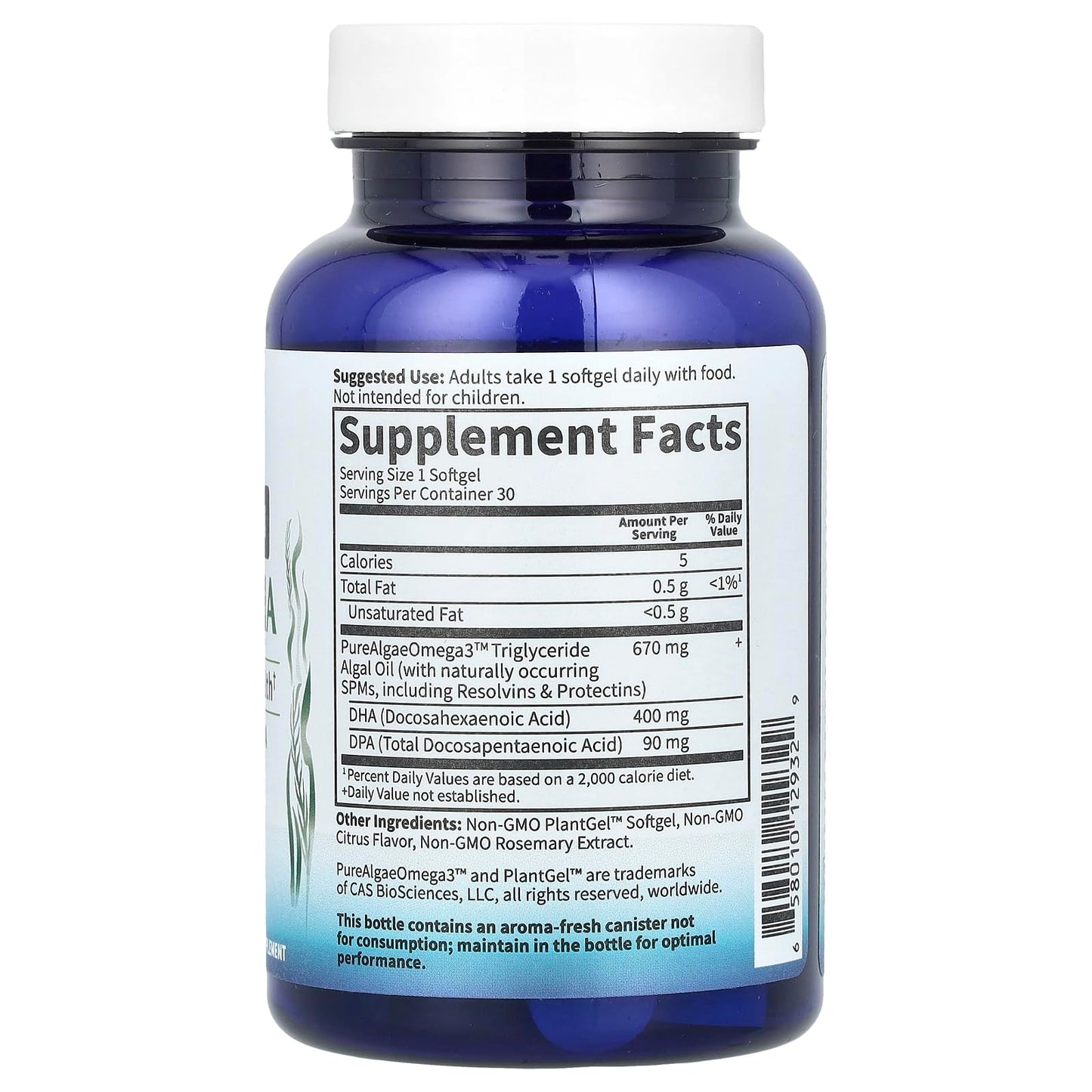 Garden of Life Omega 3 Vegan DHA Supplements Dr. Formulated Vegan DHA, 400mg DHA & 90mg DPA in Triglyceride Form from a Single Source, Omega 3 Supplement for Women's and Men's Health, 30 Softgels