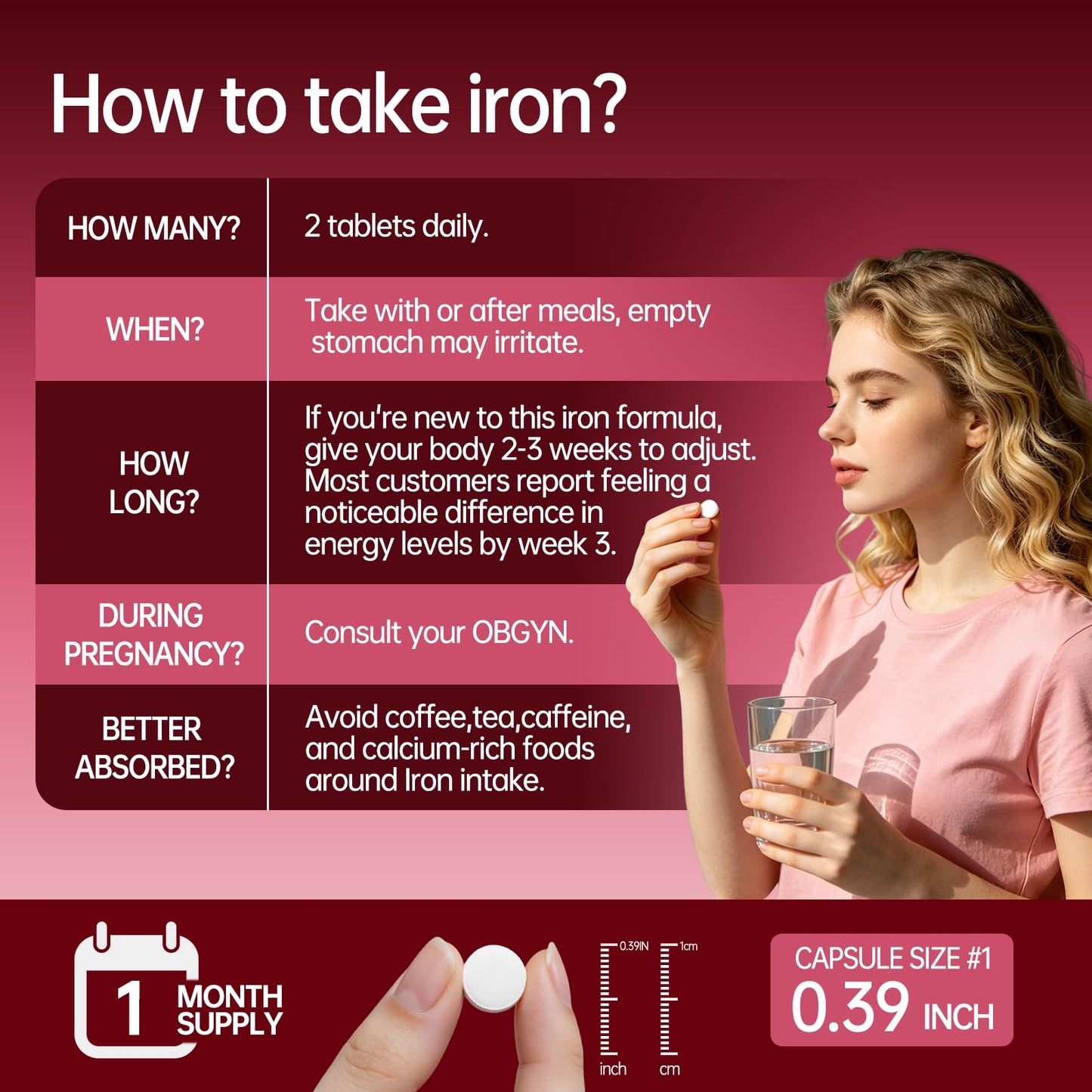 RindTi Gentle Iron Supplement Tablets for Women and Adults, 60 Tablets