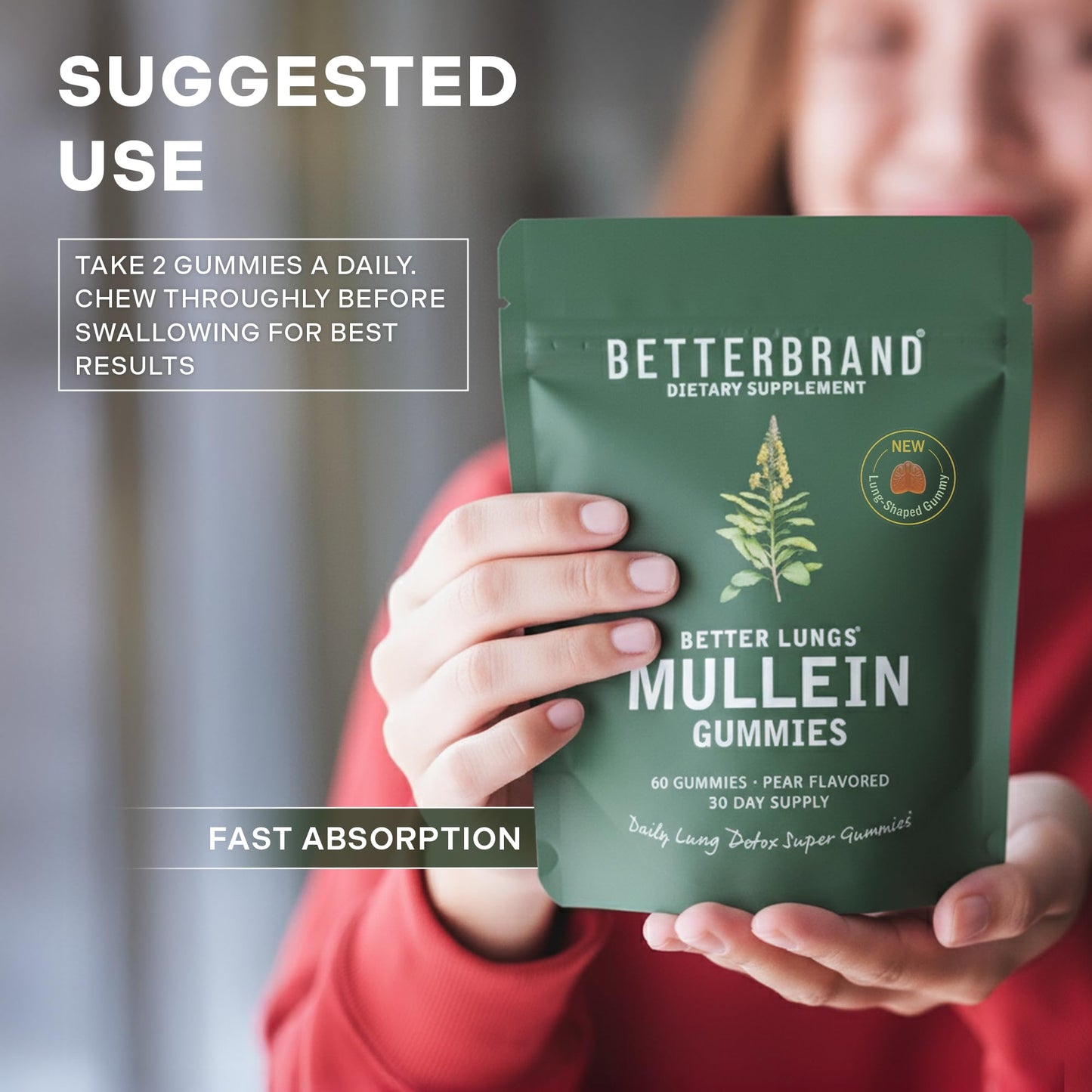 Betterbrand Mullein Chewable Gummies for Lung Cleanse and Detox, 180 Gummies