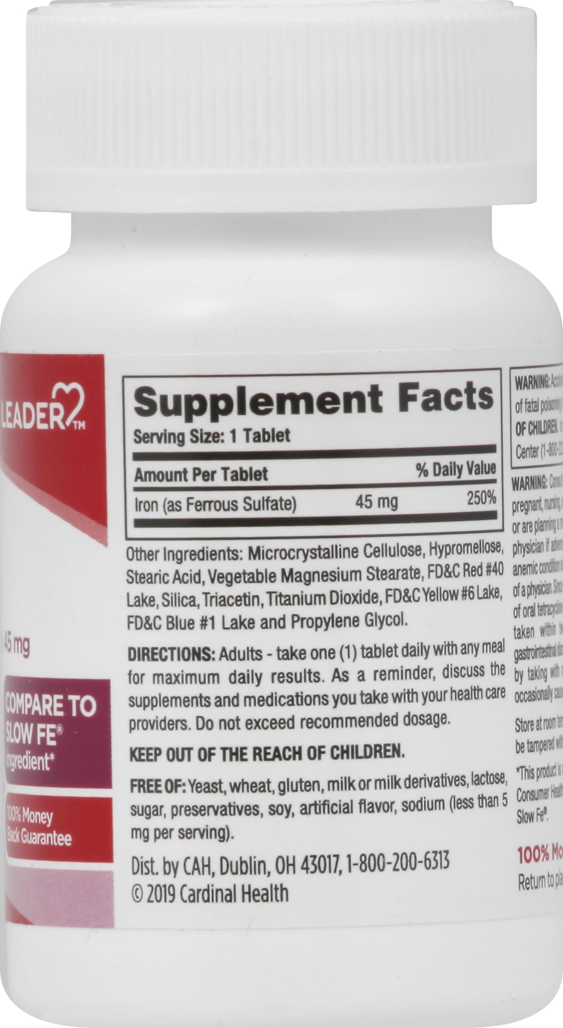 Leader Slow Release Iron 45 mg Tablets, 60 Count