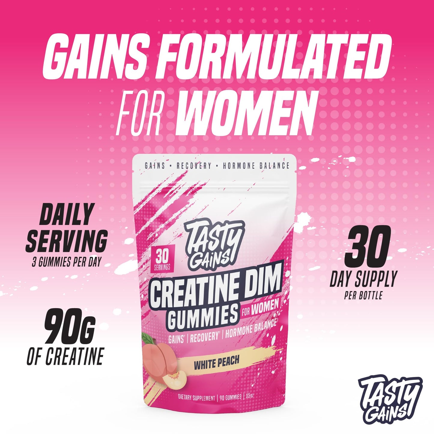 TASTY GAINS Creatine Gummies for Women, 90 Count