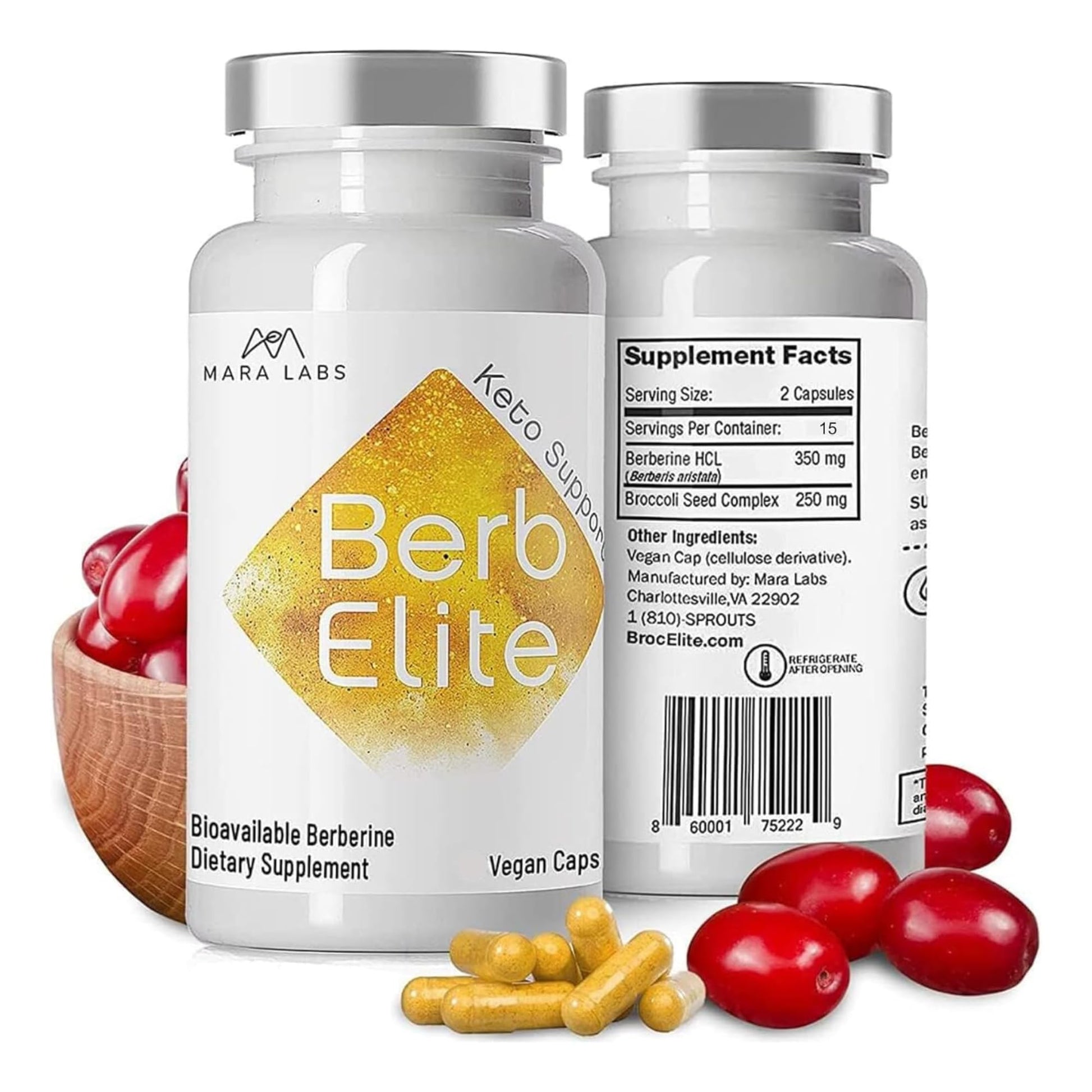 BrocElite Mara Labs BerbElite Berberine HCL & Broccoli Seed Complex 350mg Capsules, 30 Count