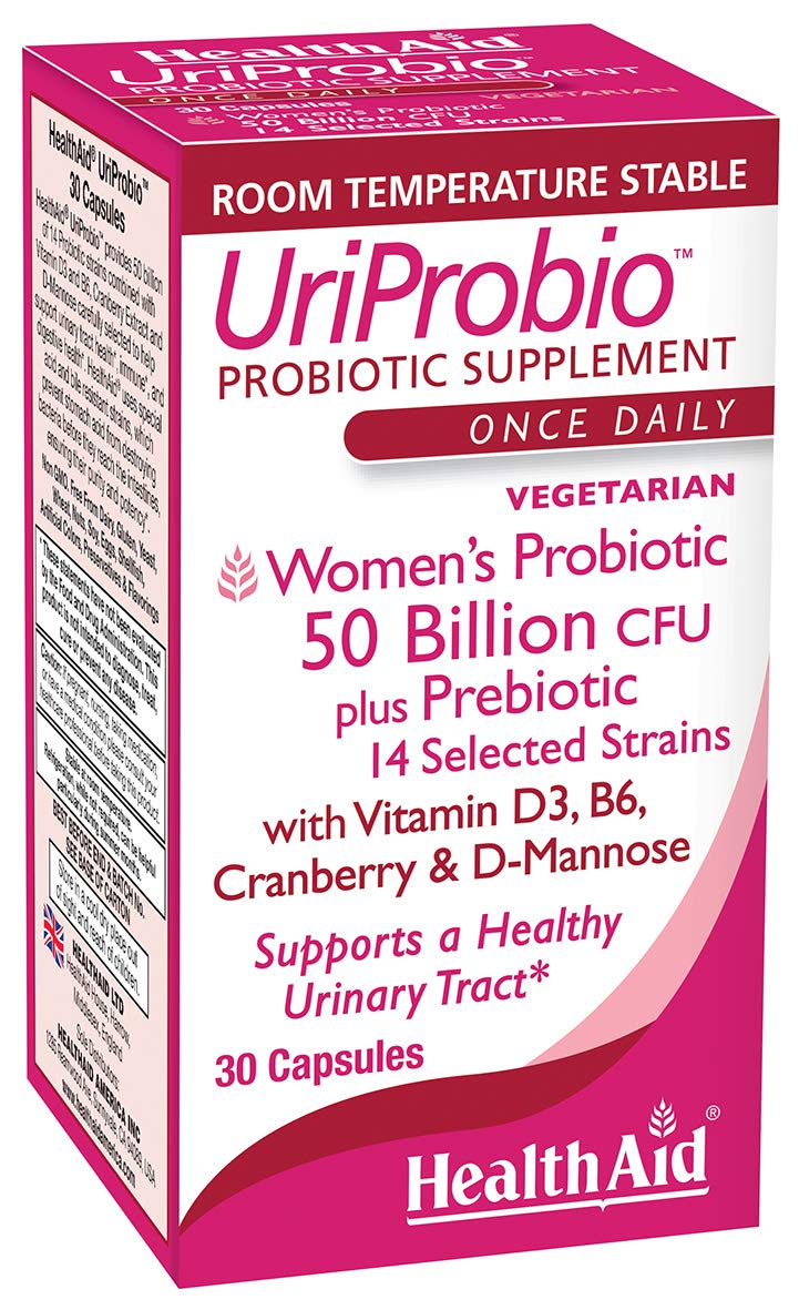 HealthAid UriProbio Women’s Probiotic 50 Billion CFU with Cranberry, D-Mannose & Prebiotic – Capsule, 30 Count