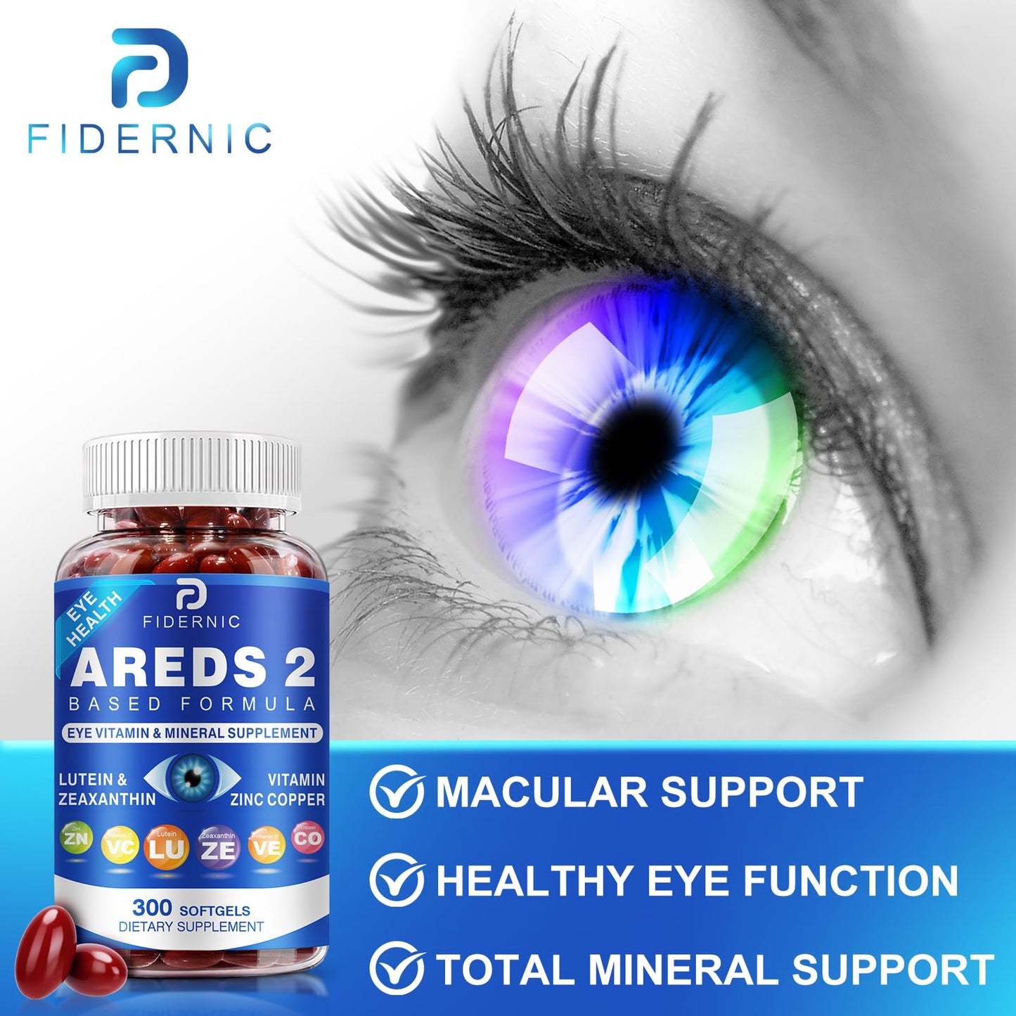FIDERNIC AREDS 2 Eye Vitamin & Mineral Supplement 300 Softgels