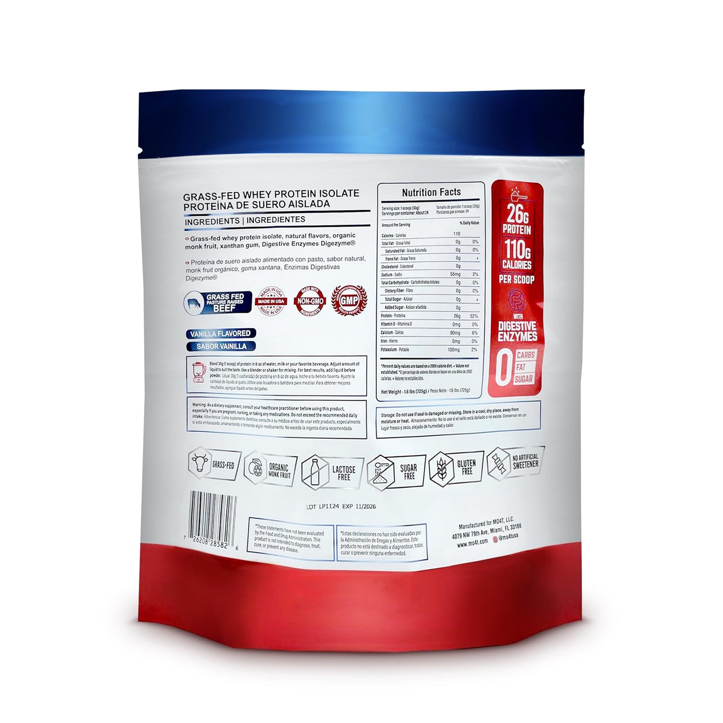 MOMOF4TRANSFORM ISO26 Grass Fed Whey Protein Isolate Powder 25.6 oz