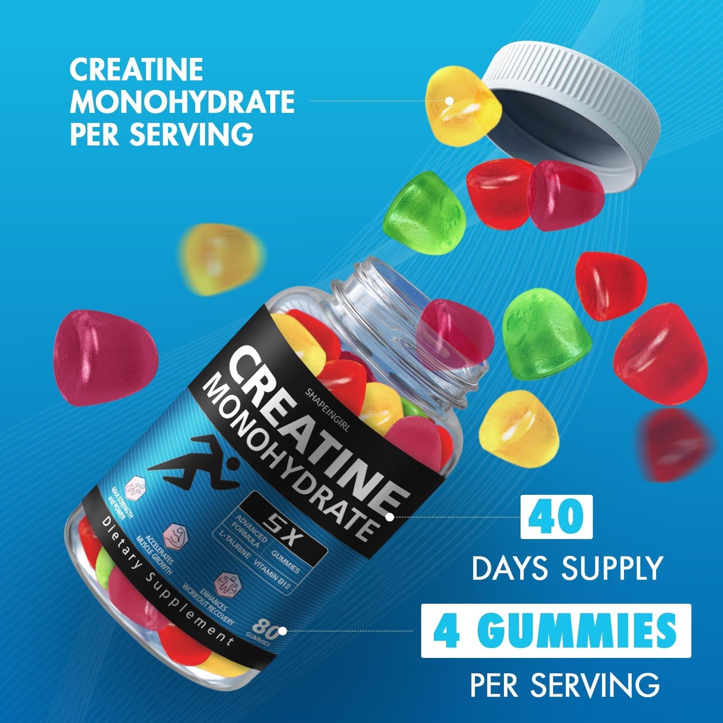 SHAPEINGIRL Creatine Monohydrate Gummies Gummy 160 Count