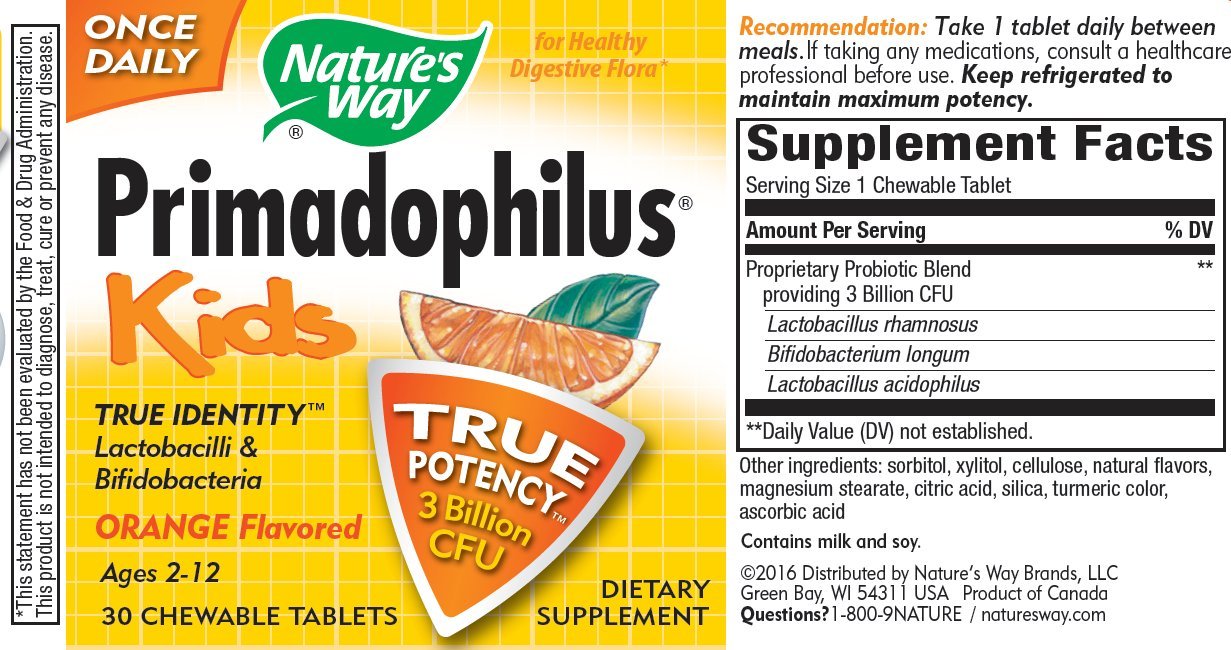 Nature's Way Primadophilus for Kids Orange Chewables, 60 Count