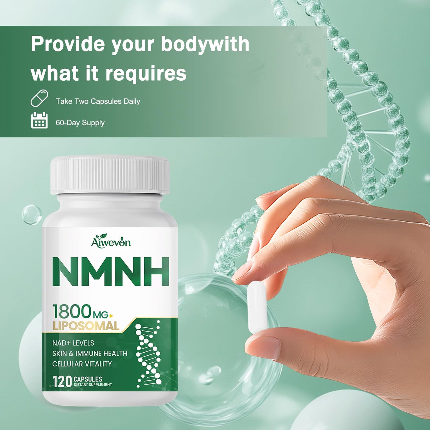 Aiwevon NMNH 1800mg Liposomal NAD+ Supplement Capsule, 120 Count