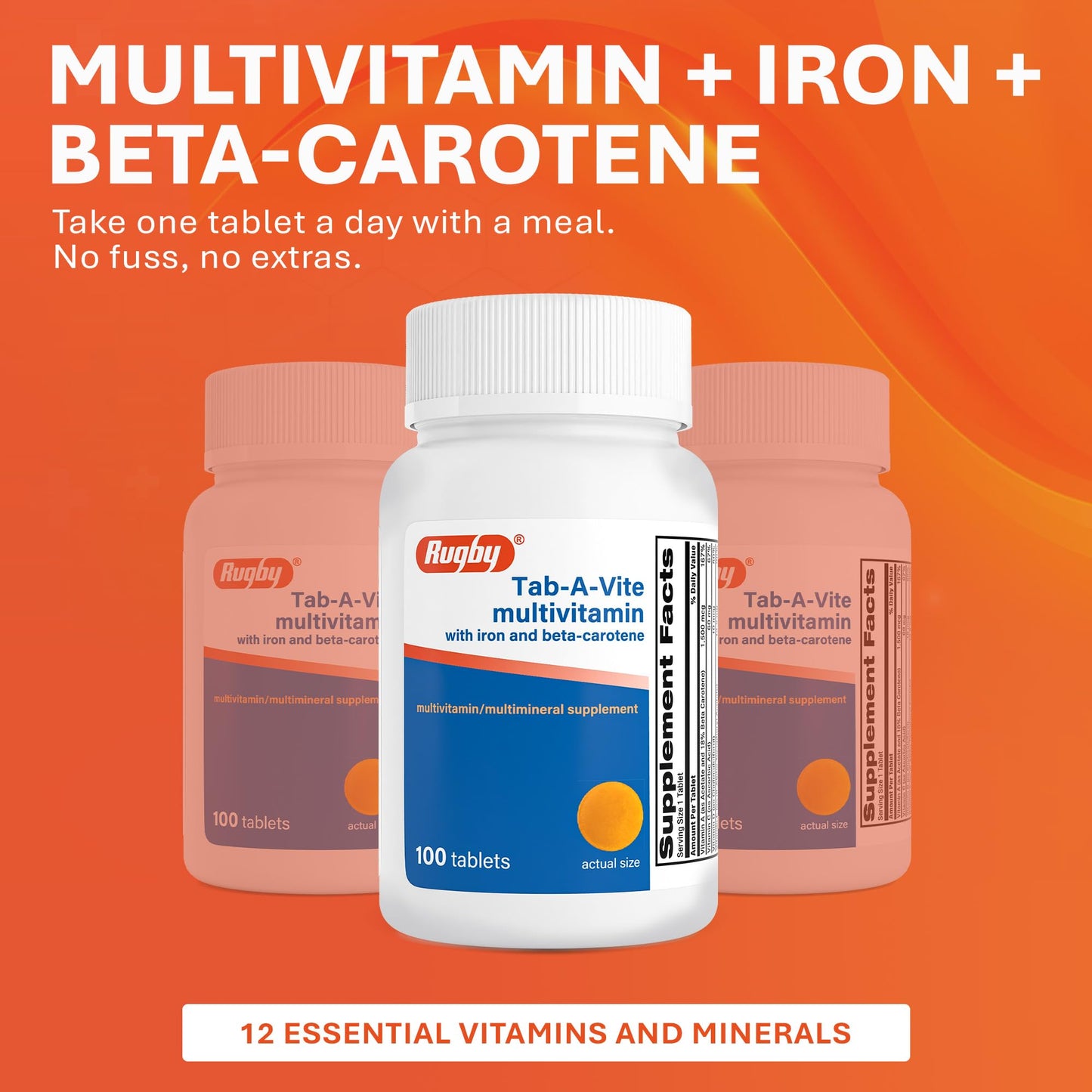 Rugby Laboratories Tab-A-Vite Multivitamin with Iron and Beta-Carotene Tablet, 100 Tablets