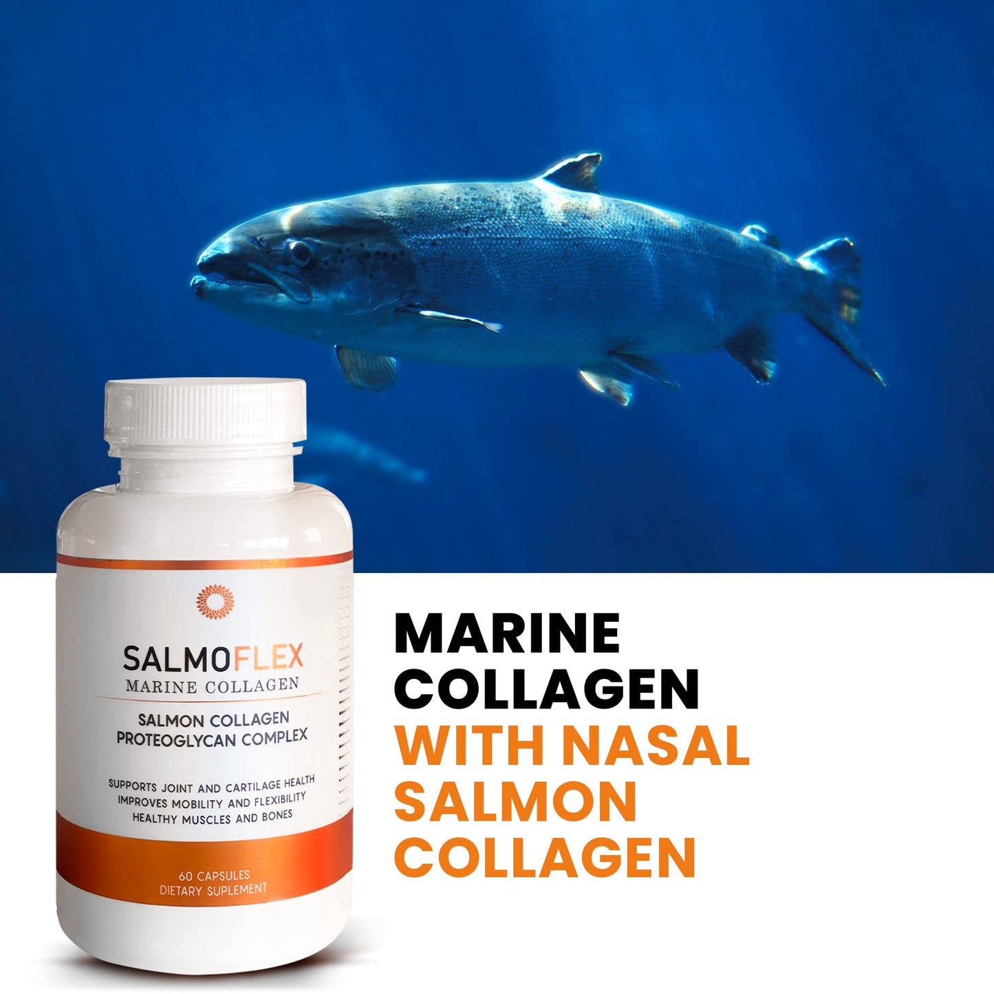VITASEI Salmoflex Marine Collagen Peptides with Hyaluronic Acid and Vitamin C, D, E, 180 Capsules