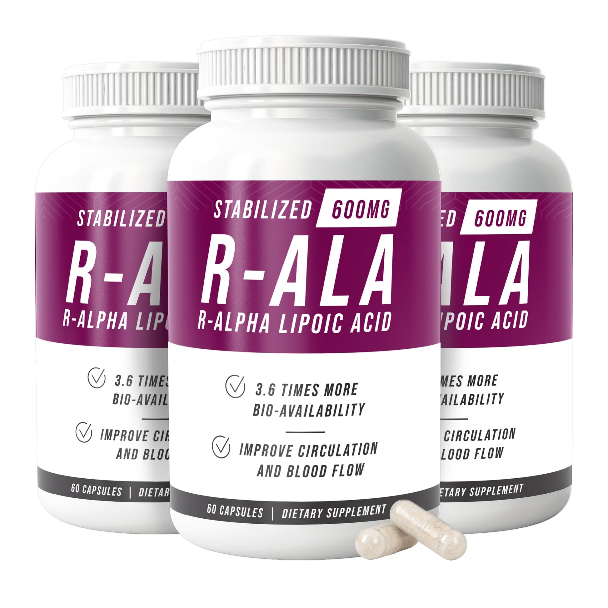 NERVE RENEW R-ALA Stabilized R Alpha Lipoic Acid 600mg Nerve Support Supplement Capsules, 180 Capsules