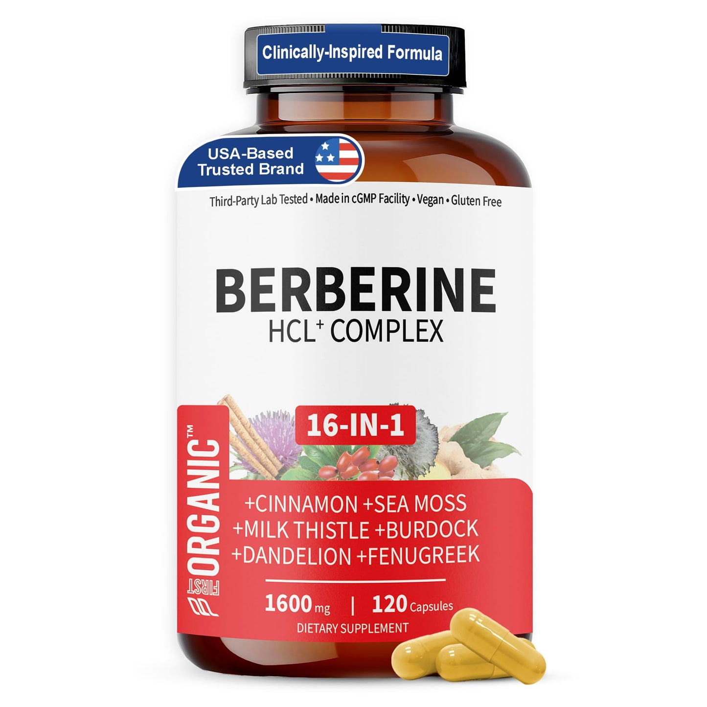 FIRSTORGANIC Premium Berberine Complex Capsules 120 Count
