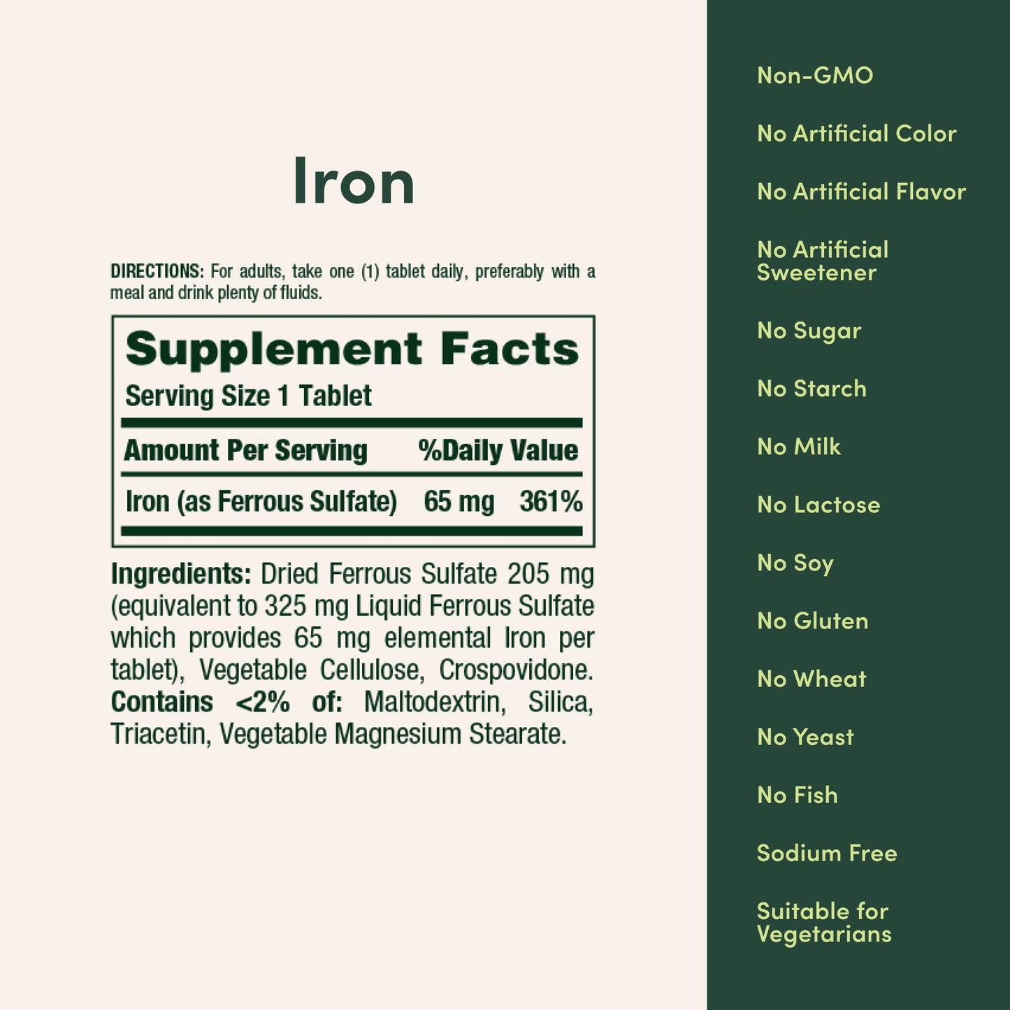 Nature's Bounty Iron 65 mg Ferrous Sulfate Tablets, 100 Count