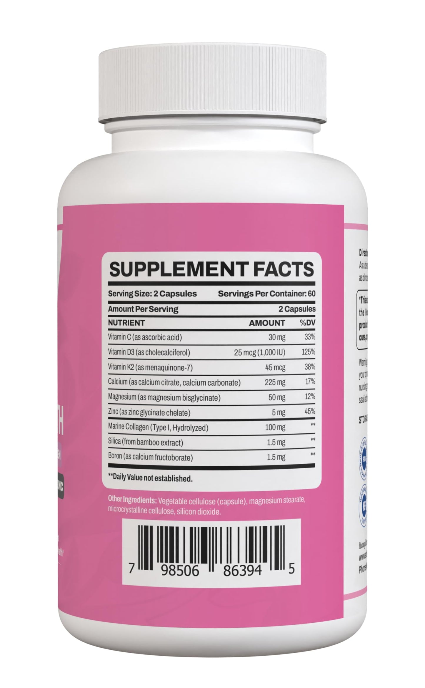 EDENWELL Women’s Skeletal Health Supplement with Calcium, Magnesium, Vitamin D3 & K2 (MK-7), Collagen, Silica, Zinc, Boron & Vitamin C – Bone Strength & Density Support, 60 Capsules