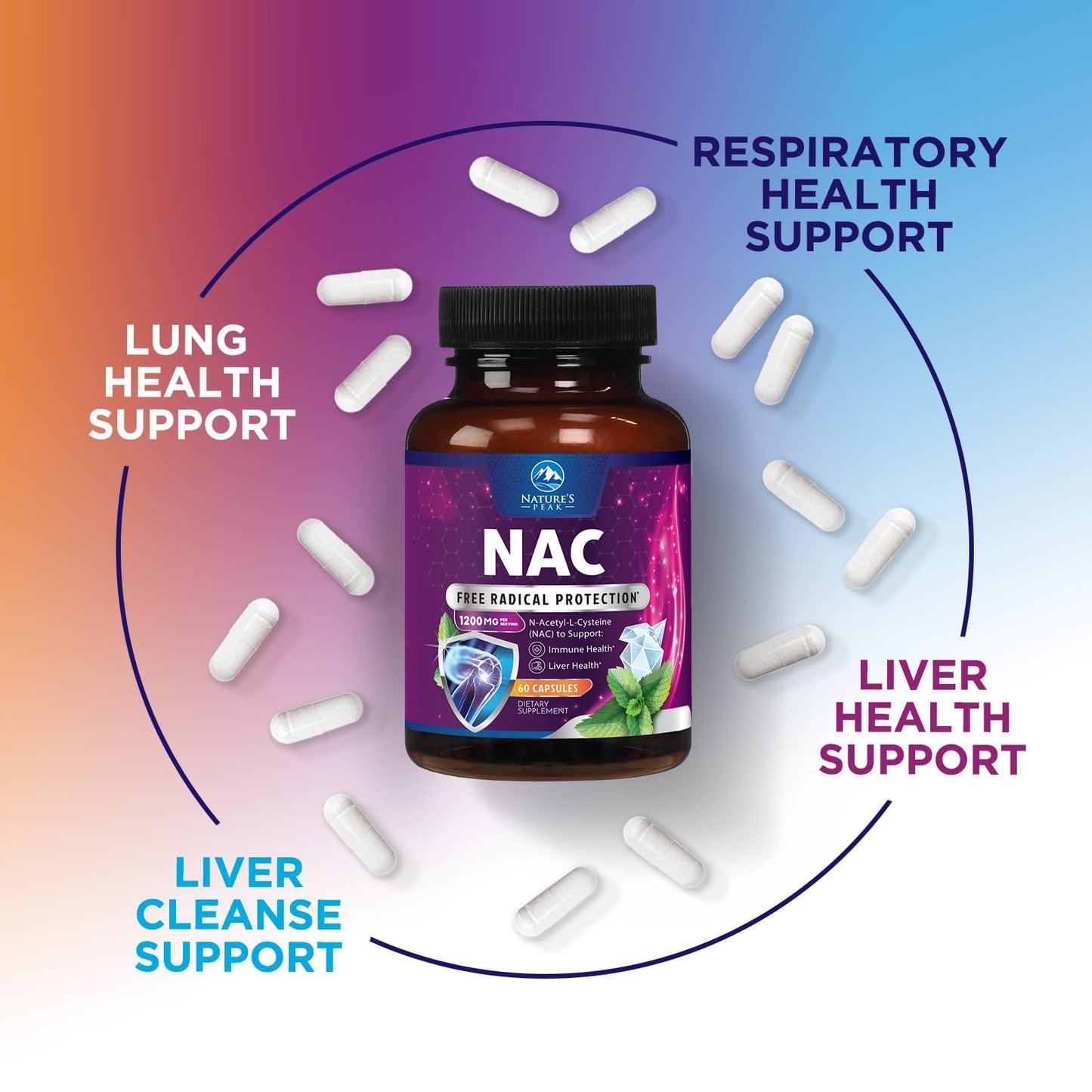 Nature's Peak N-Acetyl-L-Cysteine 1200mg Per Serving Capsule 60 Capsules