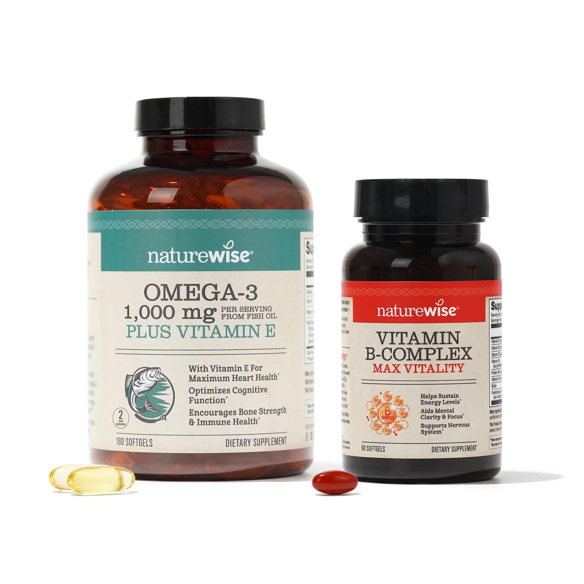 NatureWise Omega-3 1000mg Softgels (EPA 600mg / DHA 400mg) with Vitamin E & Vitamin B Complex, 240 Count