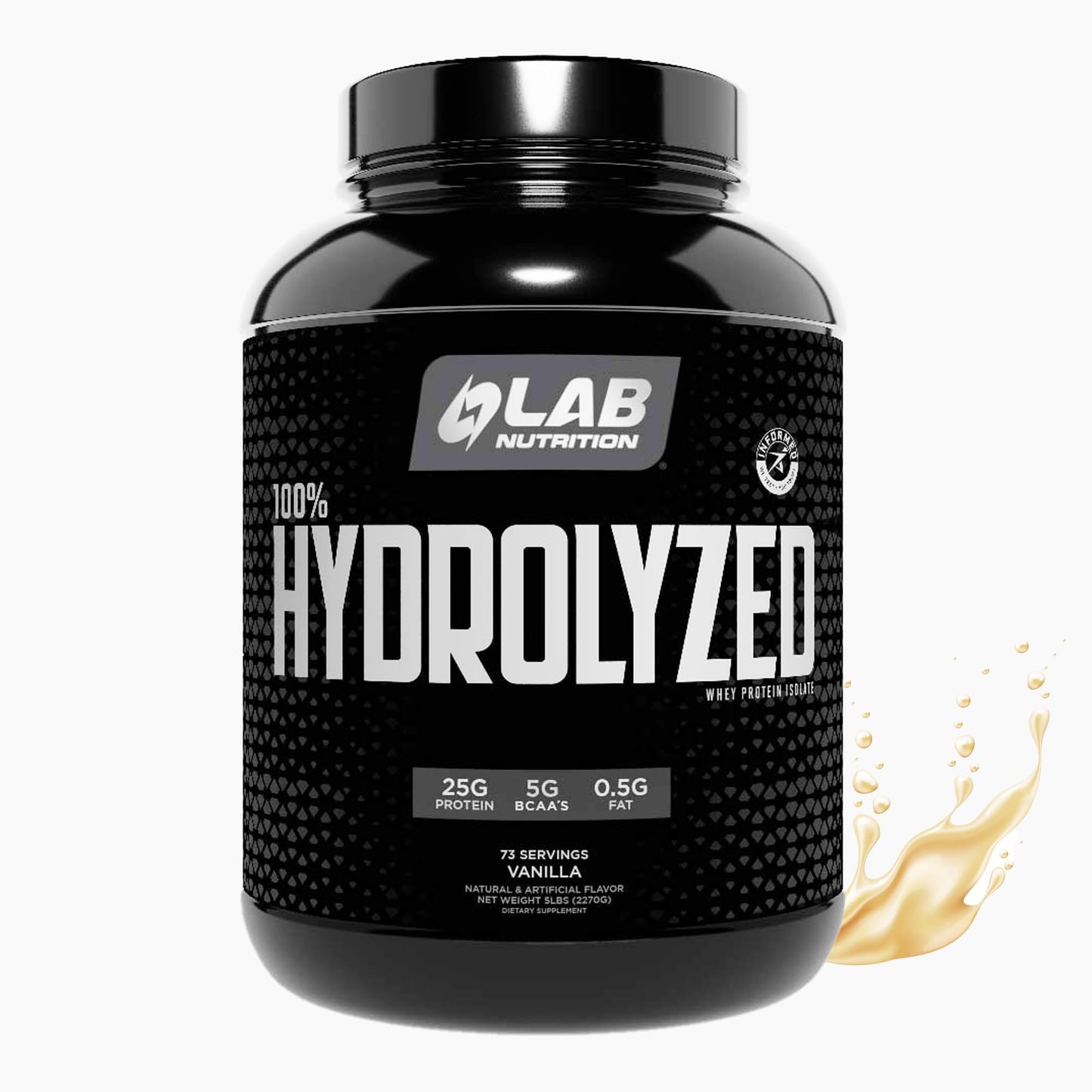 LAB NUTRITION 100% Hydrolyzed Whey Protein Isolate Powder Vanilla Flavor, 80 Servings
