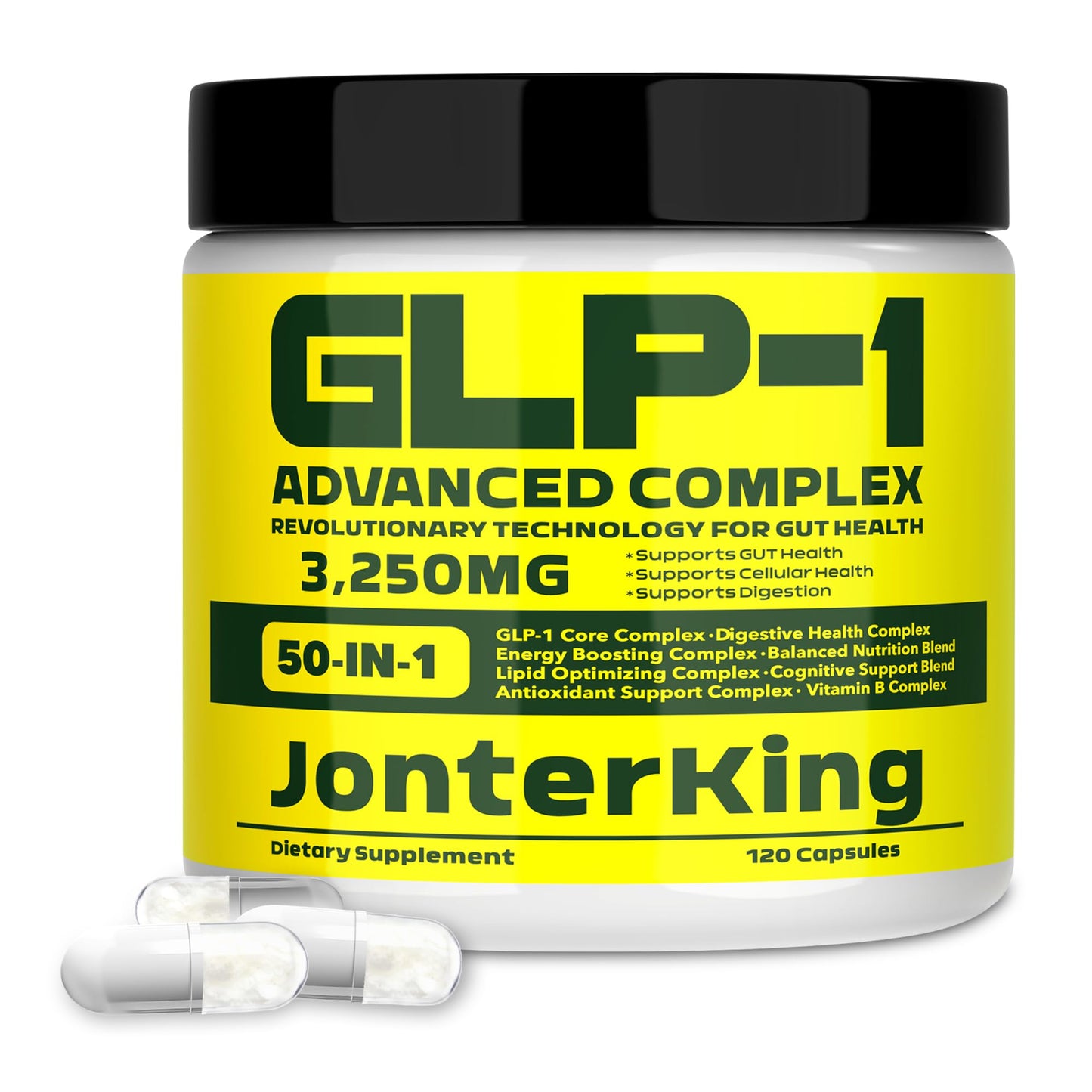 JonterKing 50-in-1 GLP-1 Supplement with Akkermansia & Vitamin B, GLP Support, Hunger & Metabolism Support, Probiotic and Prebiotic Formula, 120 Capsules
