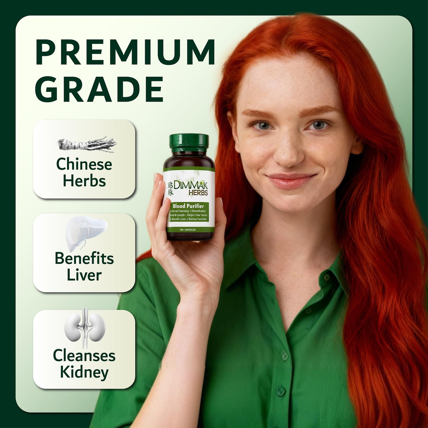 Dimmak Herbs Blood Purifier & Lymphatic Cleanse Systemic Detox Supplement for Skin, Liver, & Immune Health Organic Andrographis & Coptis Herbal Formula Vegan Non-Laxative 100 Capsules