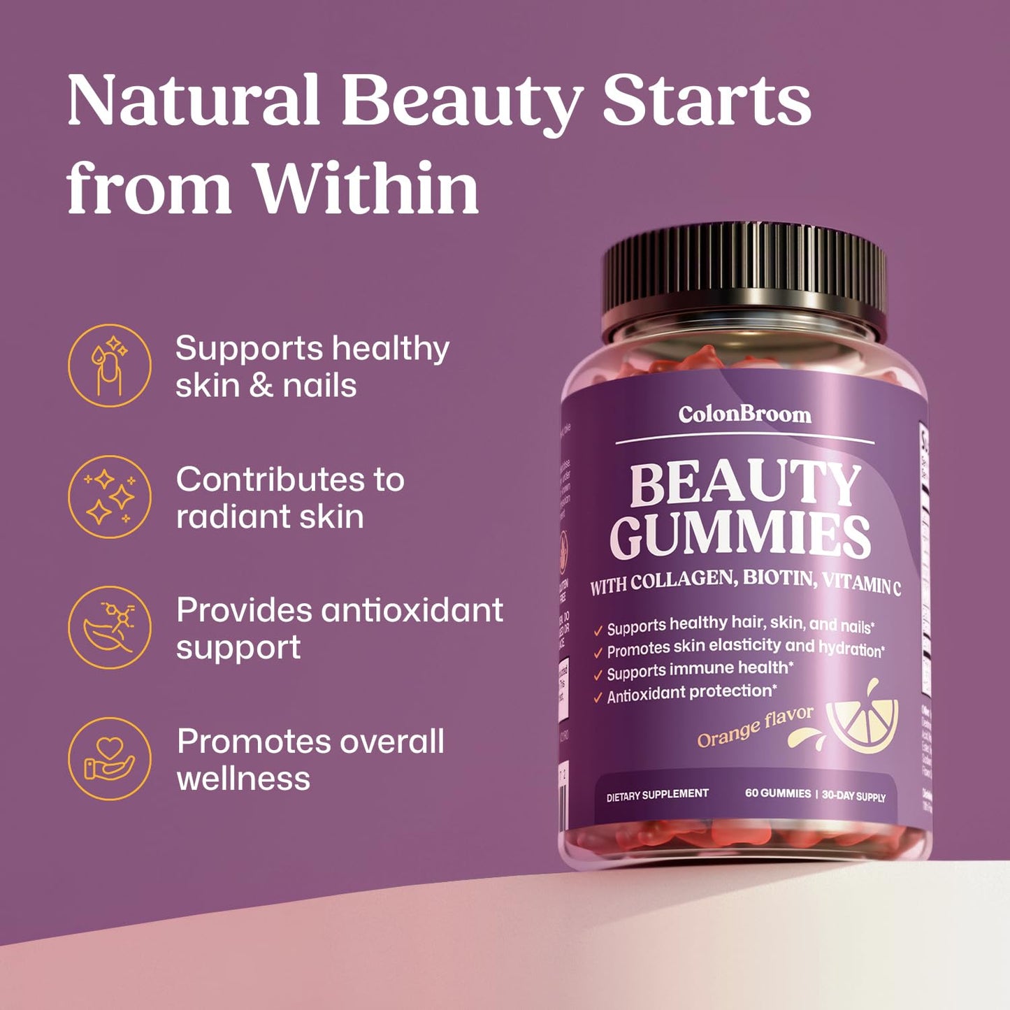 ColonBroom Beauty Biotin & Collagen Gummies with Vitamin C, 60 Count