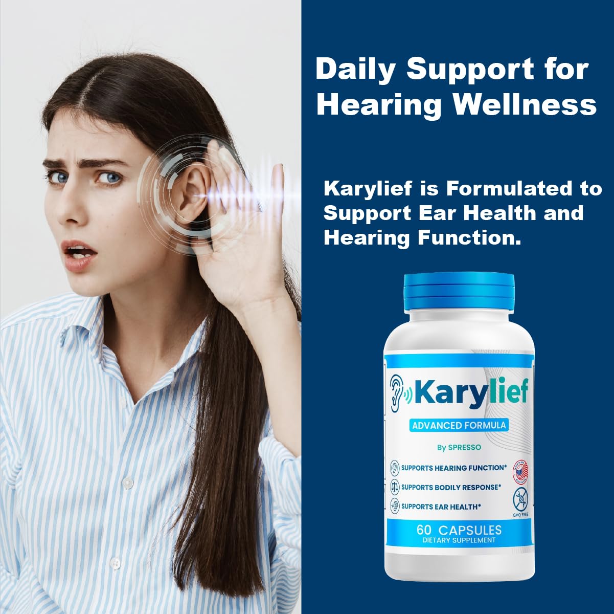SPRESSO Karylief Capsules Tinnitus & Ear Health Advanced Support Supplement, 60 Capsules