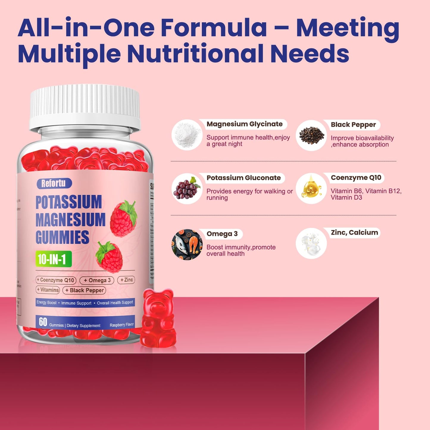 Refortu Potassium Magnesium Gummies 60 Count
