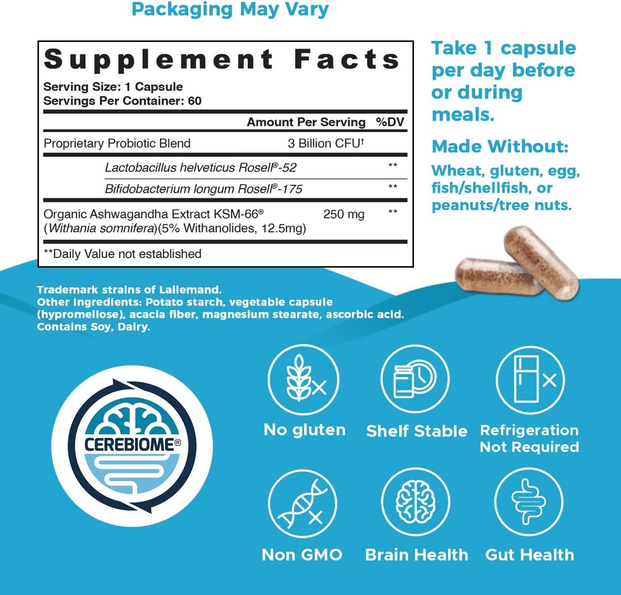Nutricelebrity Optimal Stress Relief Supplement with Ashwagandha KSM-66, Probiotics for Women, Mood Support and Sleep Aid, Vegan Non-GMO, 60 Capsules