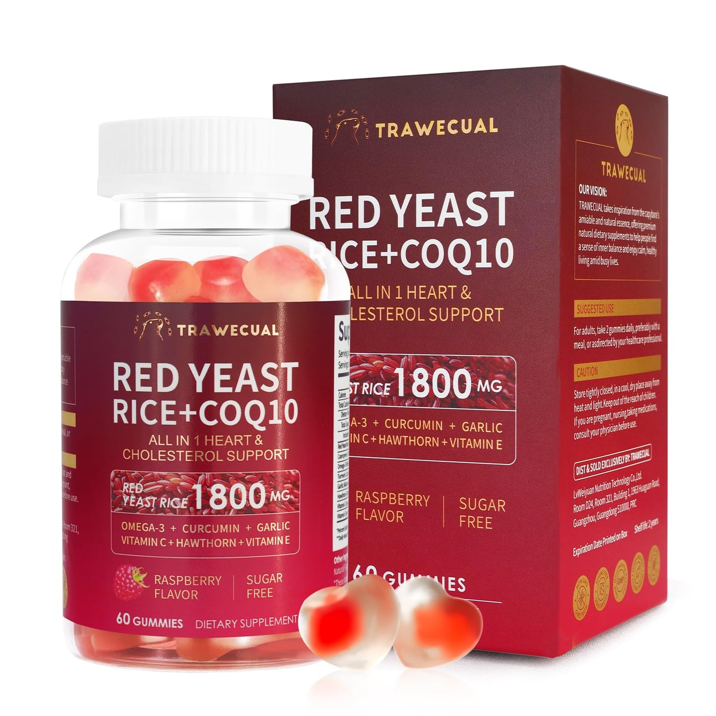 Trawecual Red Yeast Rice 1800mg with 200mg CoQ10 Gummies, 60 Count