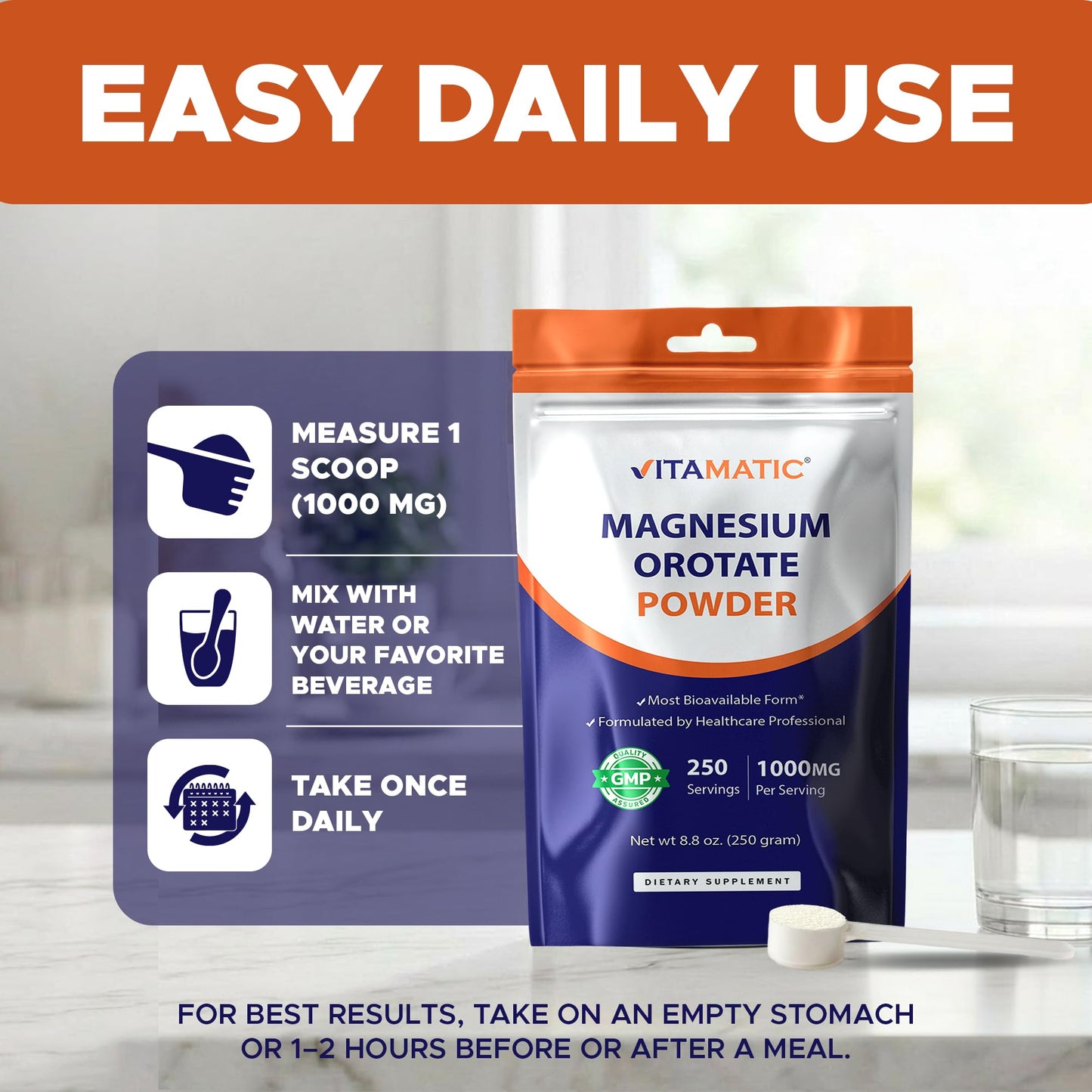 Vitamatic Magnesium Orotate 1000mg per Serving Powder, 8.8 oz