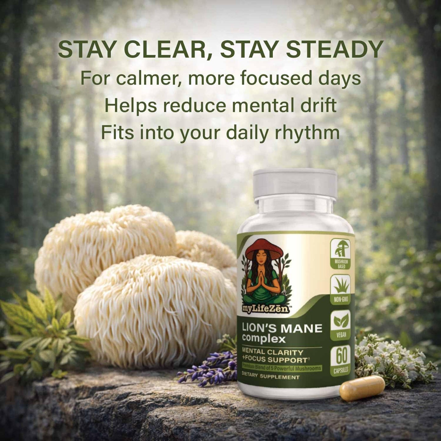 MyLifeZen Lion’s Mane Complex with Mushroom Blend 60 Veggie Capsules