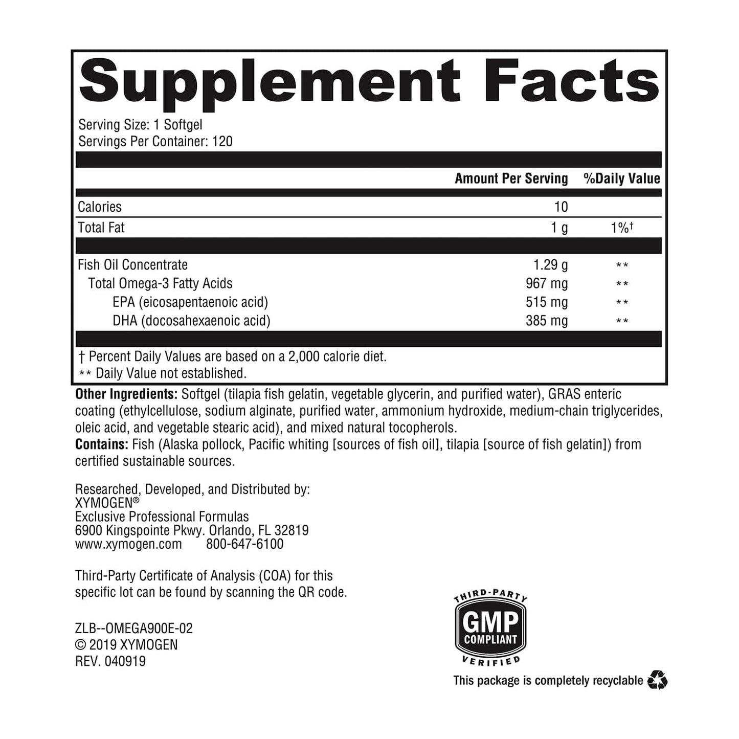 XYMOGEN OmegaPure 900 EC Softgels 120