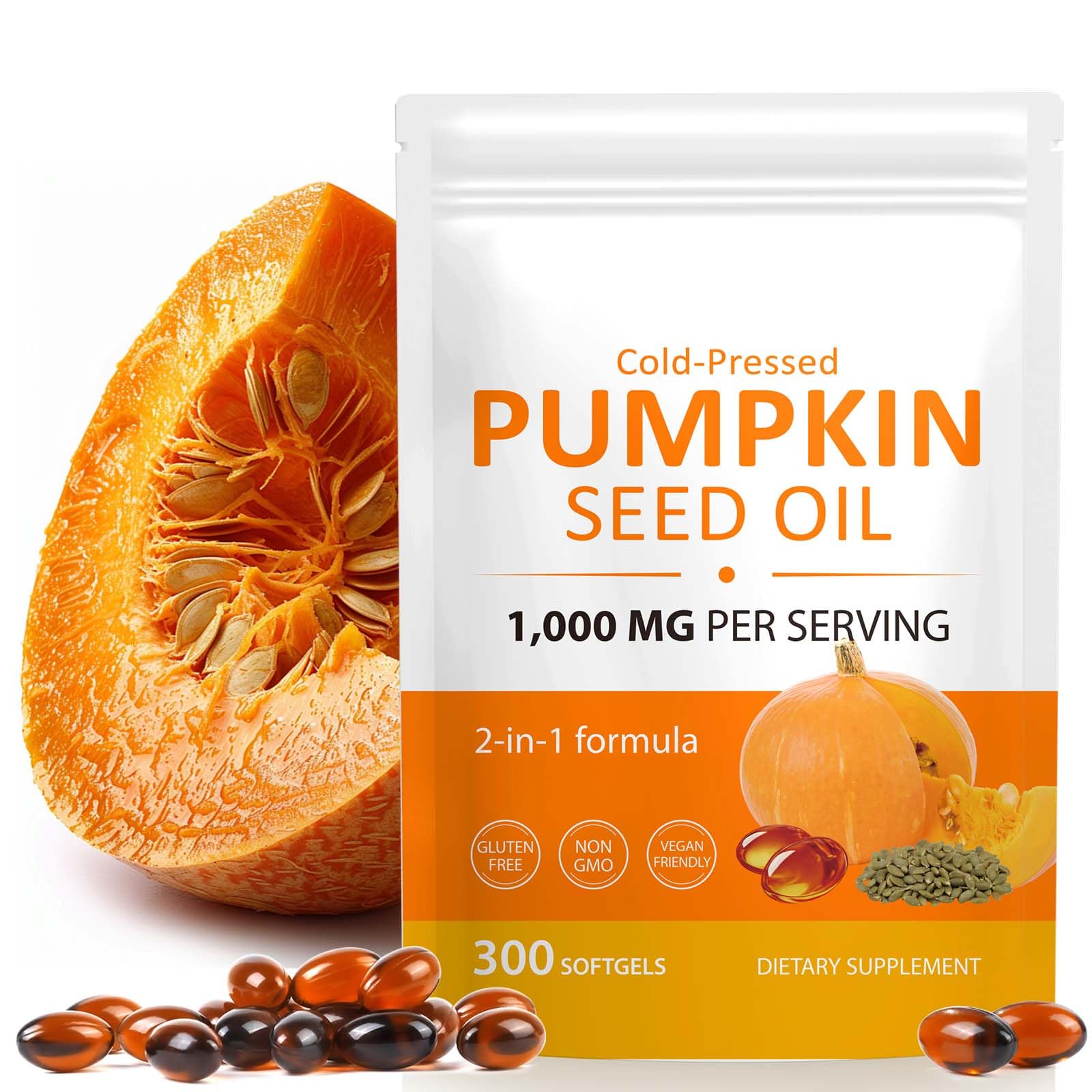 ReliCo Pumpkin Seed Oil Capsules 1000mg, 300 Softgels, 2-in-1 Formula with Saw Palmetto for Hair