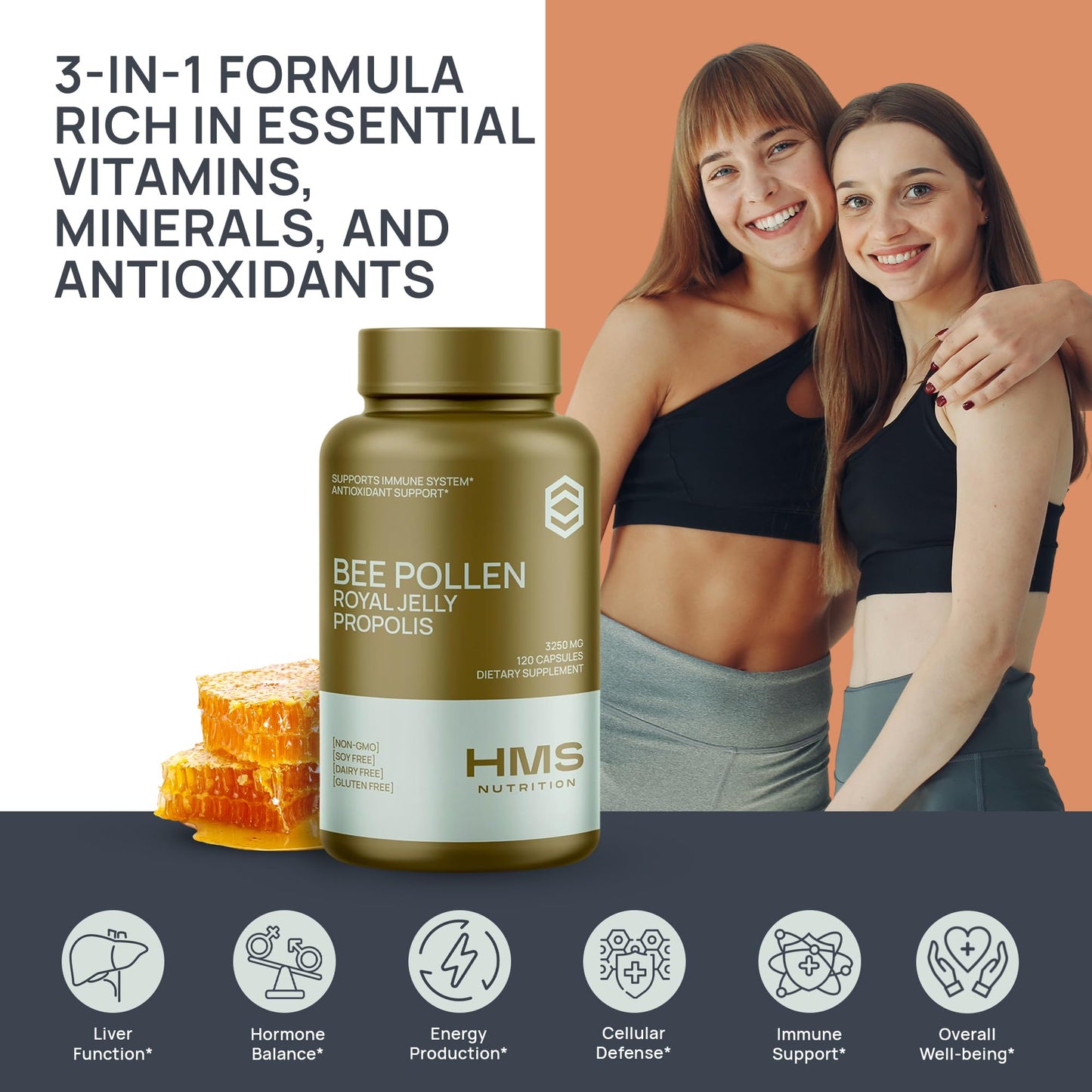 HMS Nutrition Bee Pollen 3,250 mg Capsules 120 Count