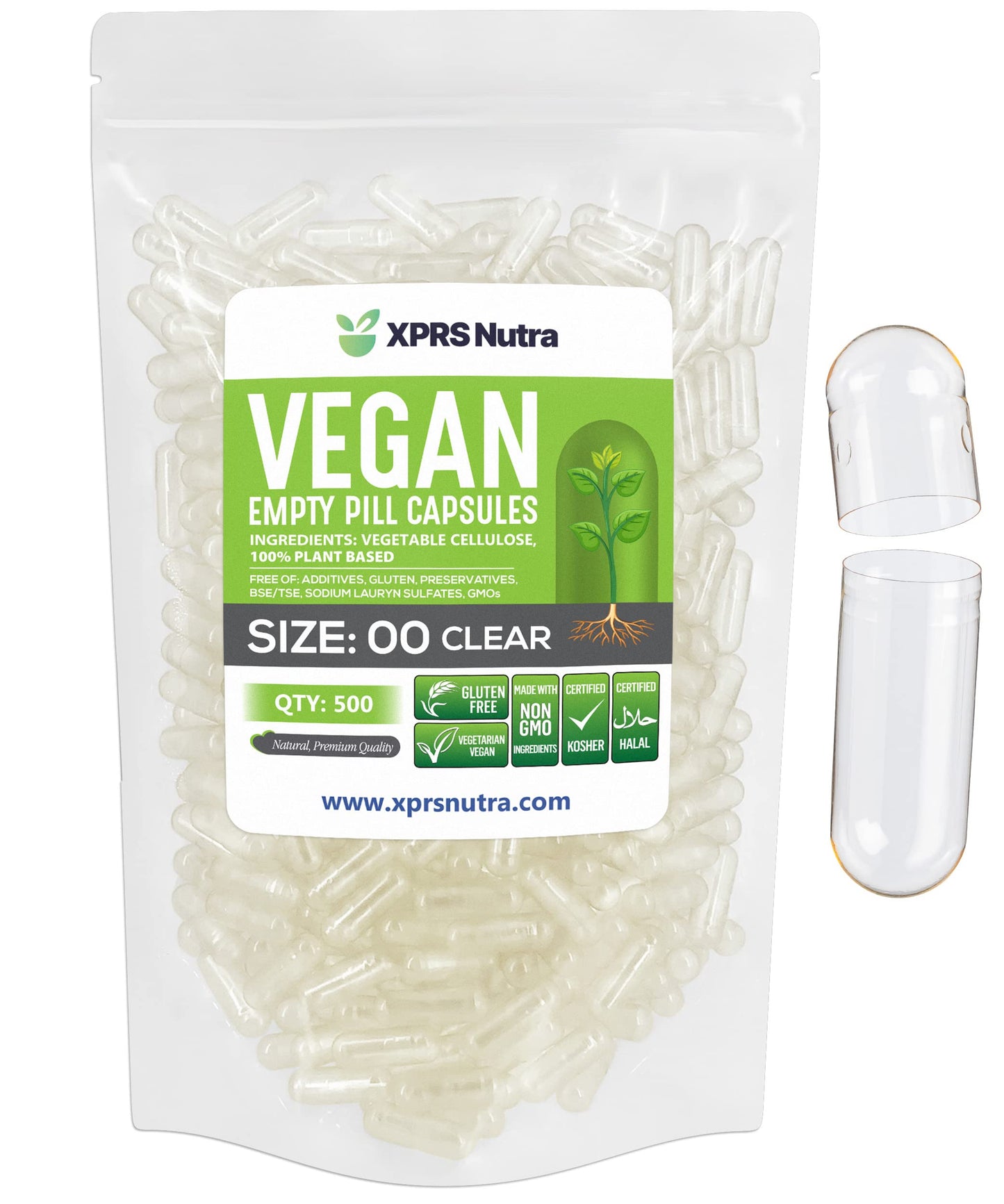 XPRS Nutra Size 00 Empty Capsules, 500 Count, Clear