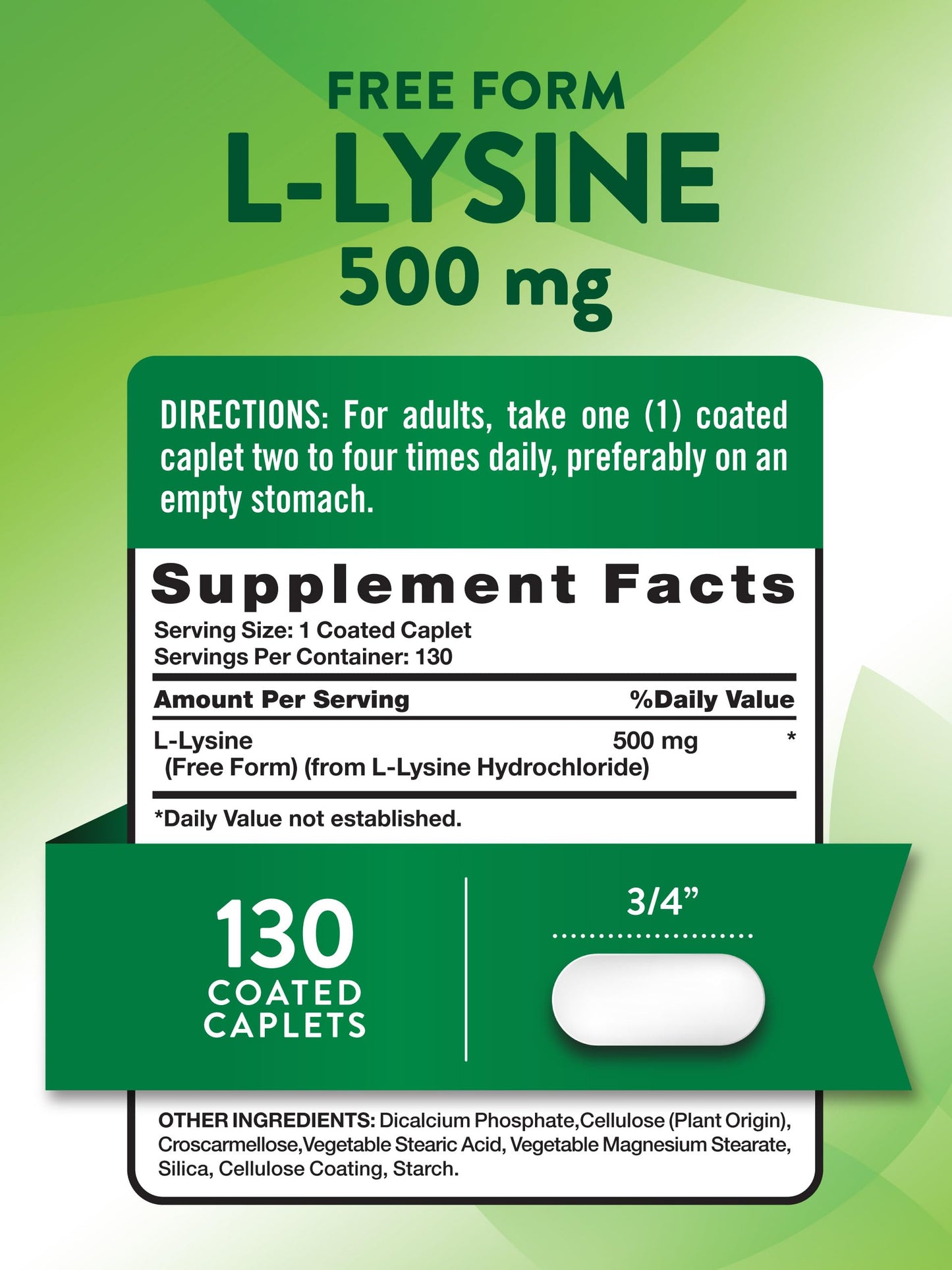 Nature's Truth L-Lysine 500mg Caplets, 130 Count