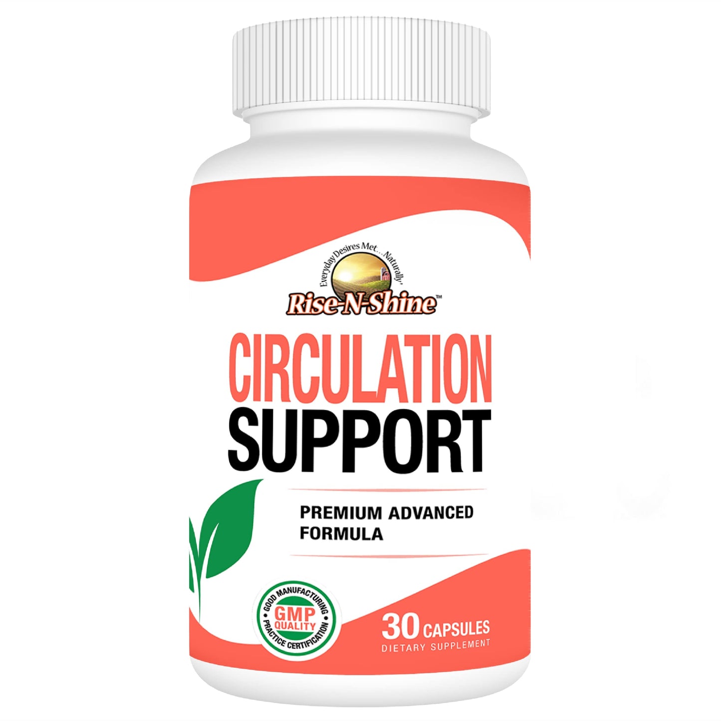 Rise-N-Shine Circulation Support Supplement with Hawthorn Extract, Ginger Root, L-Arginine & More Capsule 30 Count