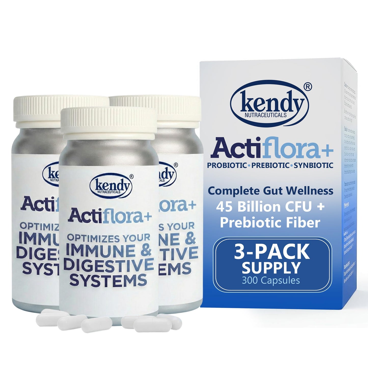 Dr. T Kendy Actiflora Probiotic + Prebiotic & Synbiotic Capsules – Advanced Formula with L. bulgaricus for Digestive Health & Gut Balance – 45 Billion CFU Daily Supplement, 300 Capsules
