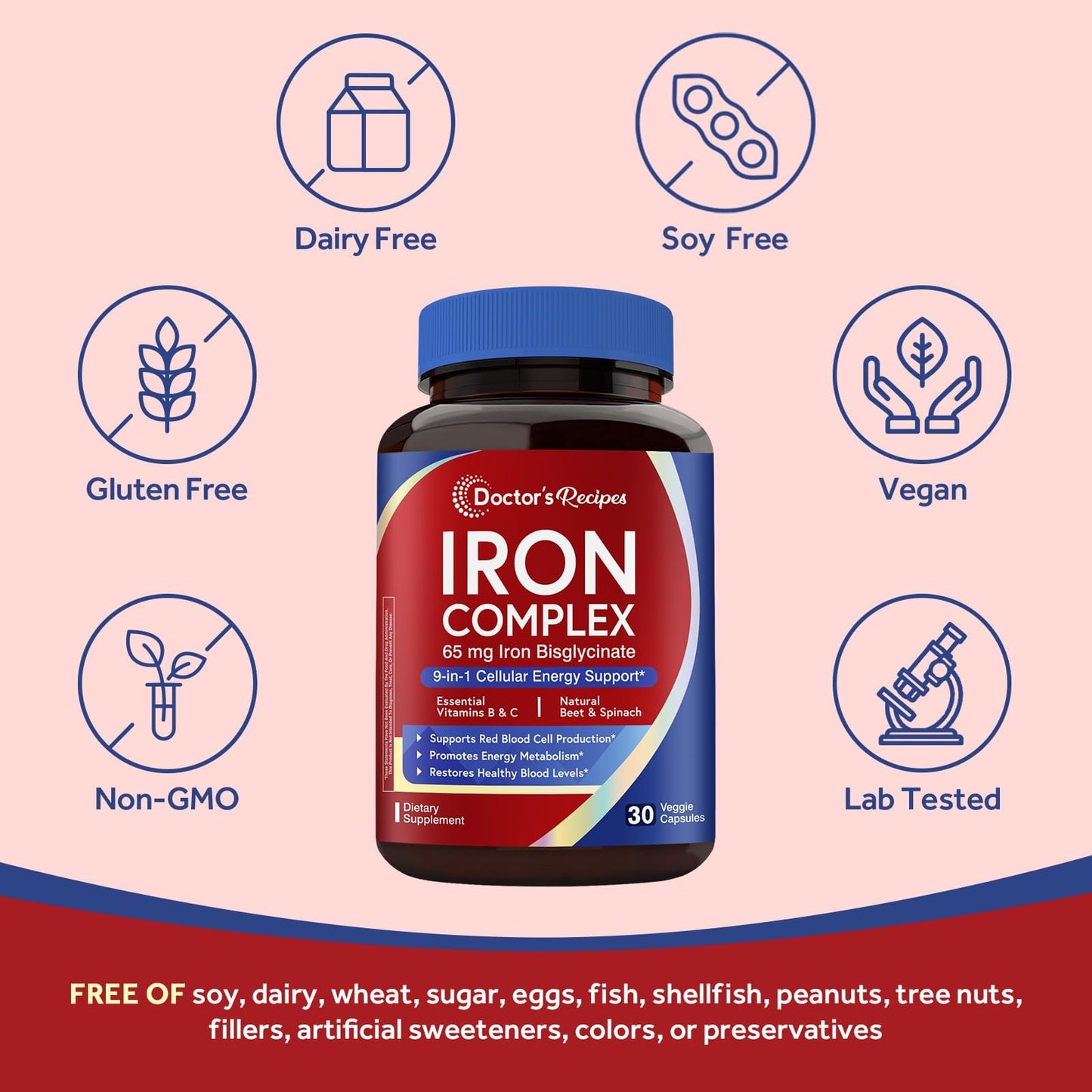 Doctor's Recipes Iron Supplement for Women 30 Capsules