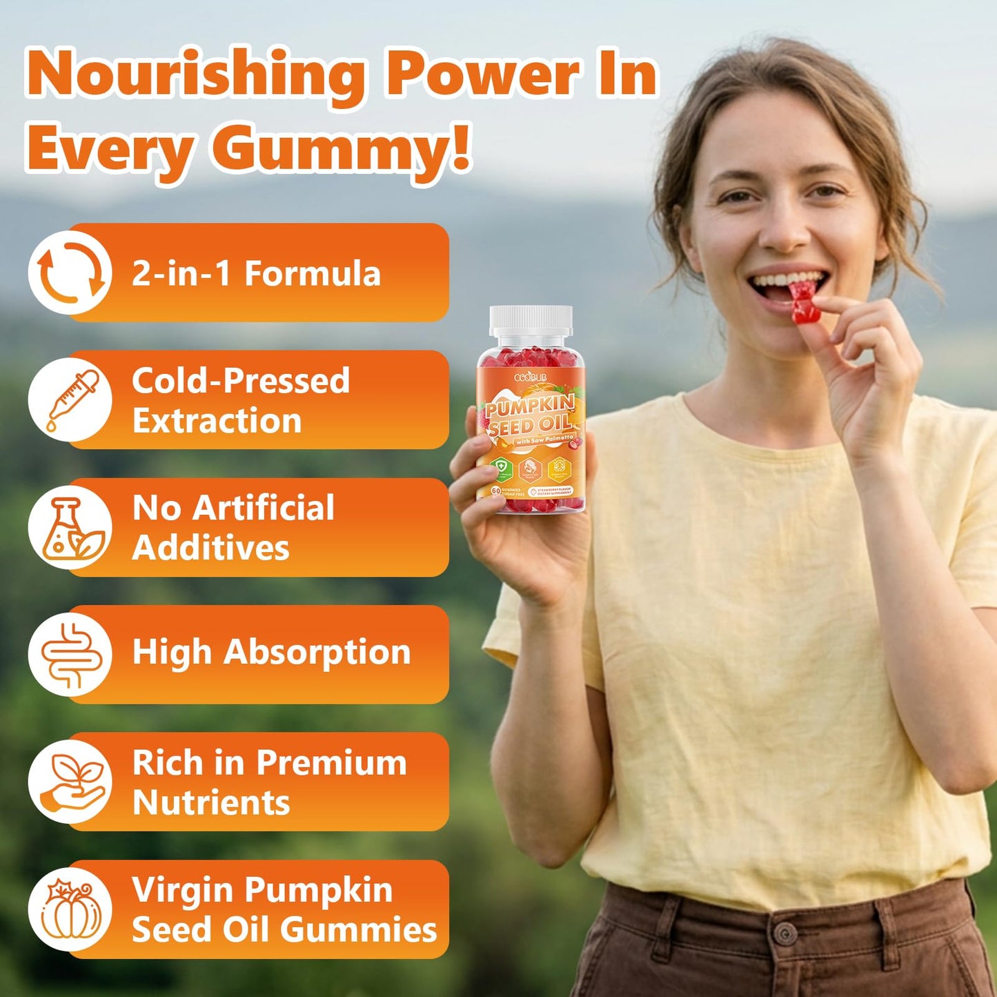 CCOBUB Pumpkin Seed Oil Gummies with Saw Palmetto Strawberry Flavor Gummy 60 Count