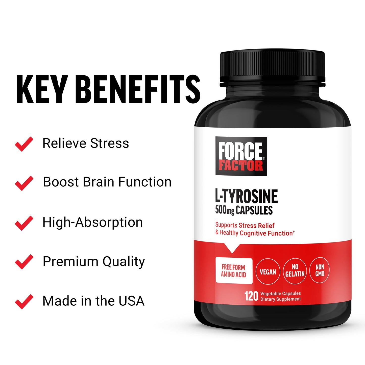Force Factor L-Tyrosine Stress Relief Capsule, 120 Count